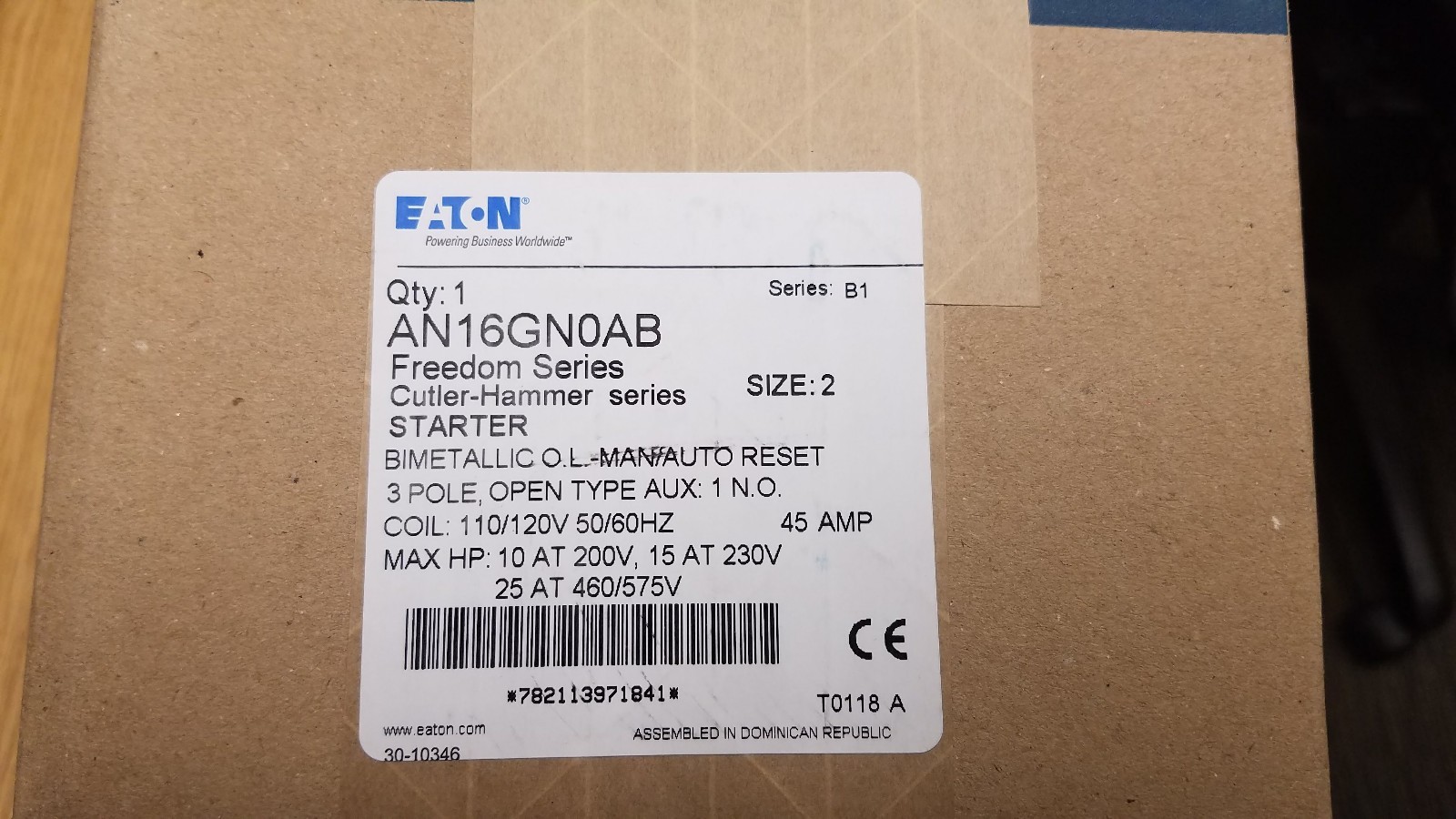 EATON CUTLER HAMMER AN16GN0AB NEMA OPEN 3P STR SIZE 2 120V COIL