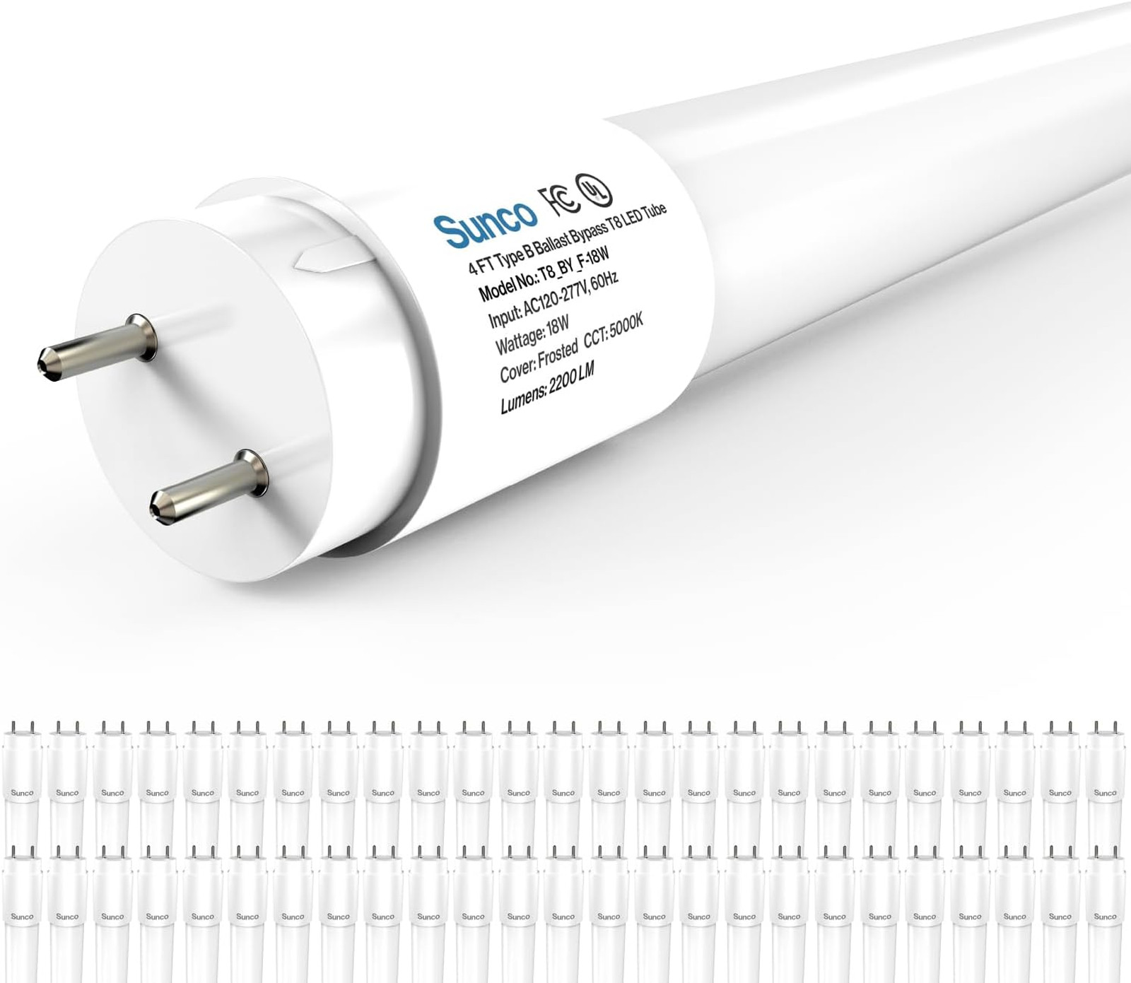Sunco 50 Pack T8 LED Bulbs 4 Foot, Tube Light Bulbs Ballast Bypass, 48 Inch