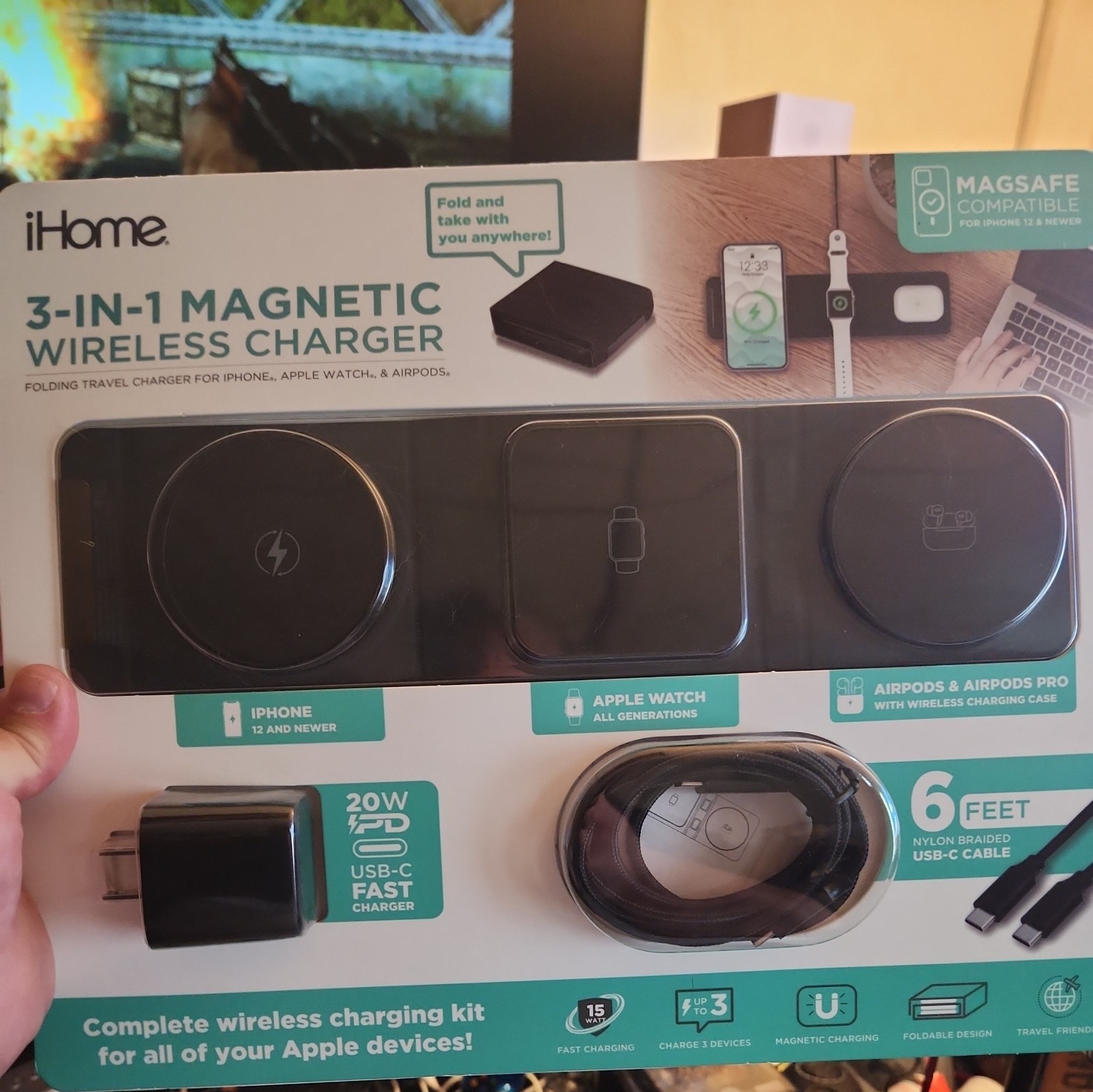 iHome 3-in-1 Magnetic Wireless Charger Kit  New in Box