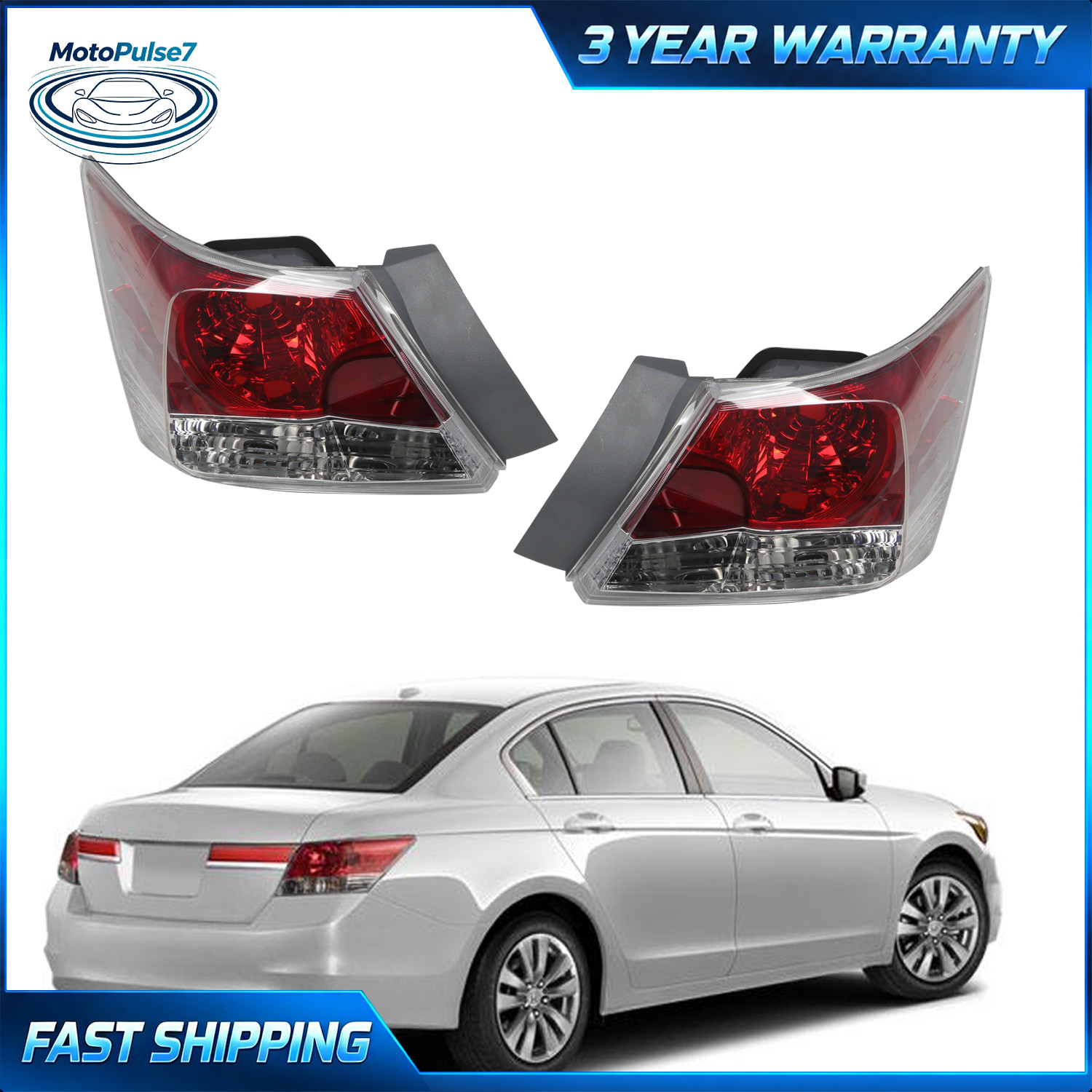 For 2008-2012 Honda Accord Sedan Pair Outer Tail Lights Lamps Driver & Passenger