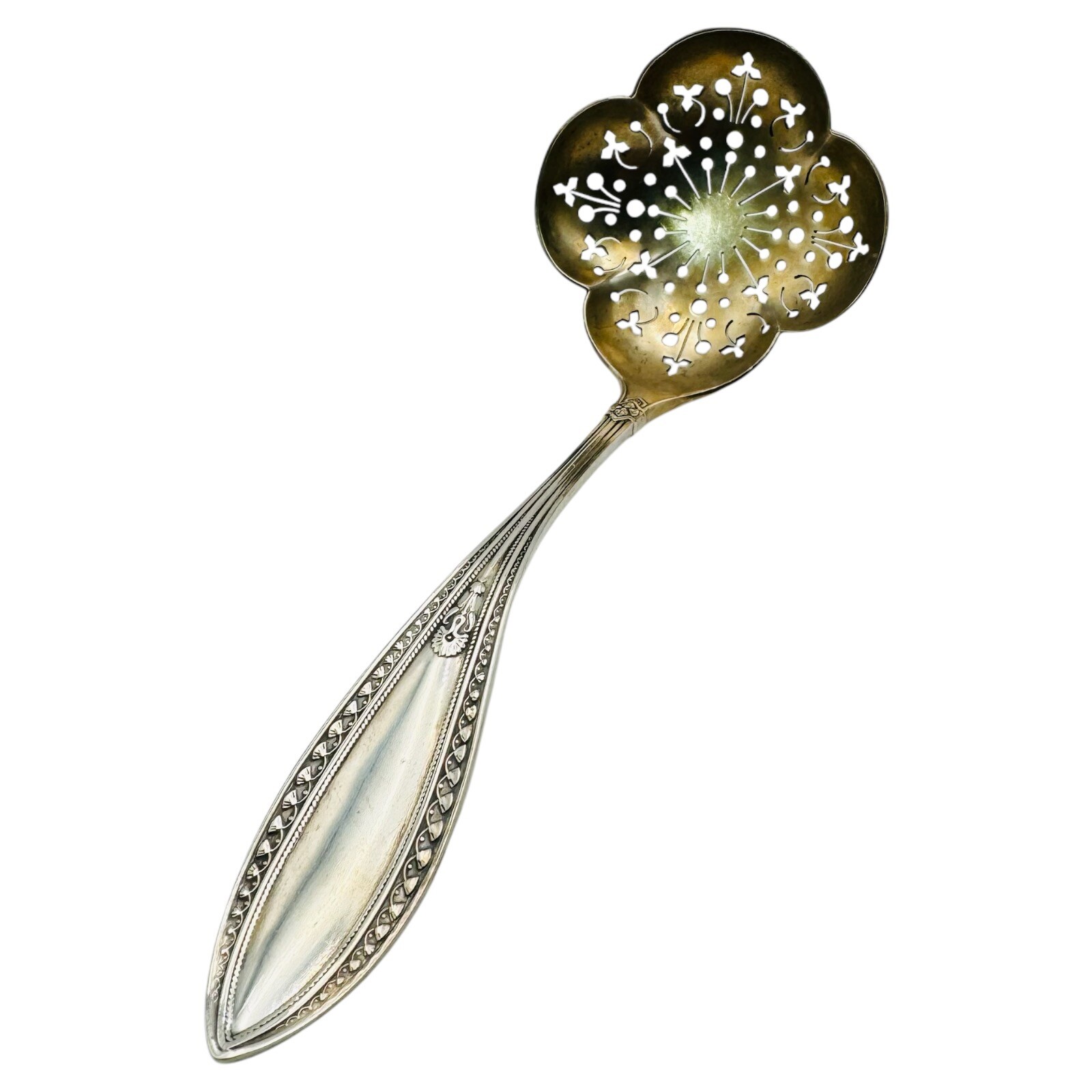 Antique Whiting Sterling Silver Gold Washed Pierced Ladle Dickinson Indian
