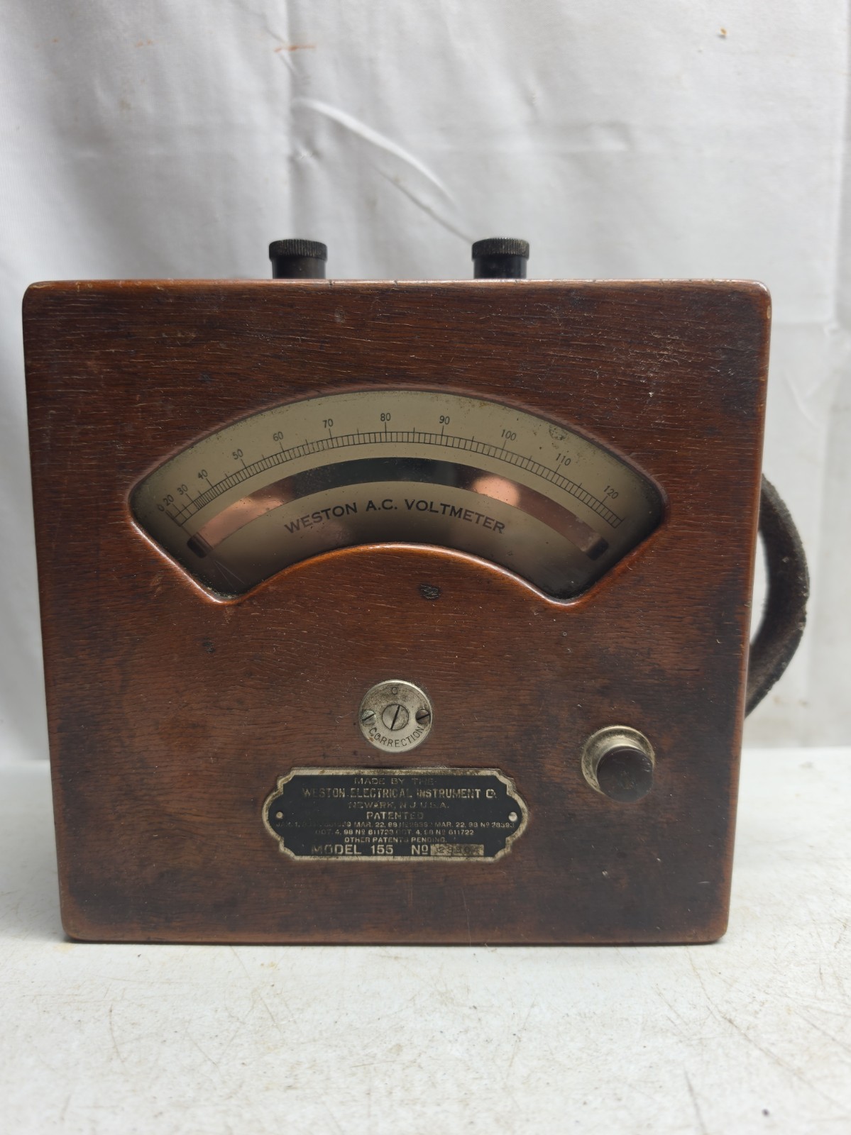 Vintage Weston Model 155 A.C. Voltmeter 0-120V Wooden Case Untested