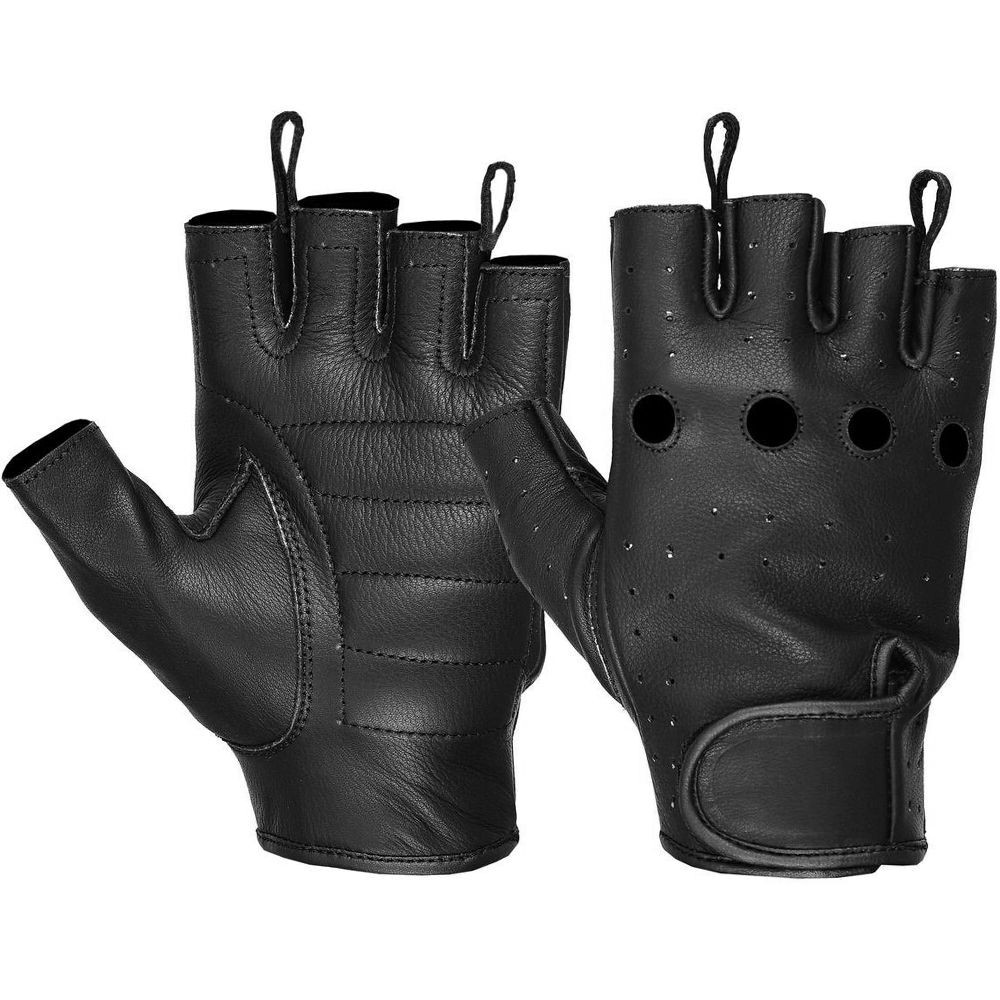 Hugger Affordable Unlined Men\'s Fingerless Motorcycle Gloves Gel Padded Palm