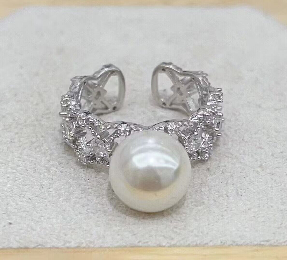 gorgeous 10-11mm south sea round white pearl ring 925s