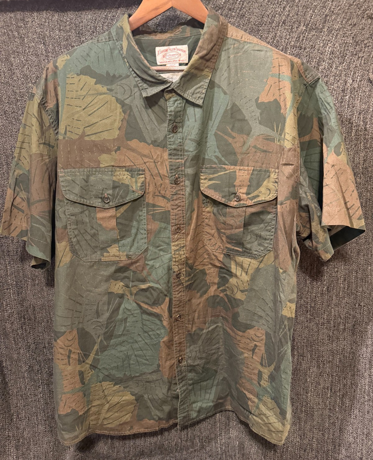 Filson Feather Cloth Shirt Short Sleeve Men\'s 3XL Sailfish Olive Camo Fishing
