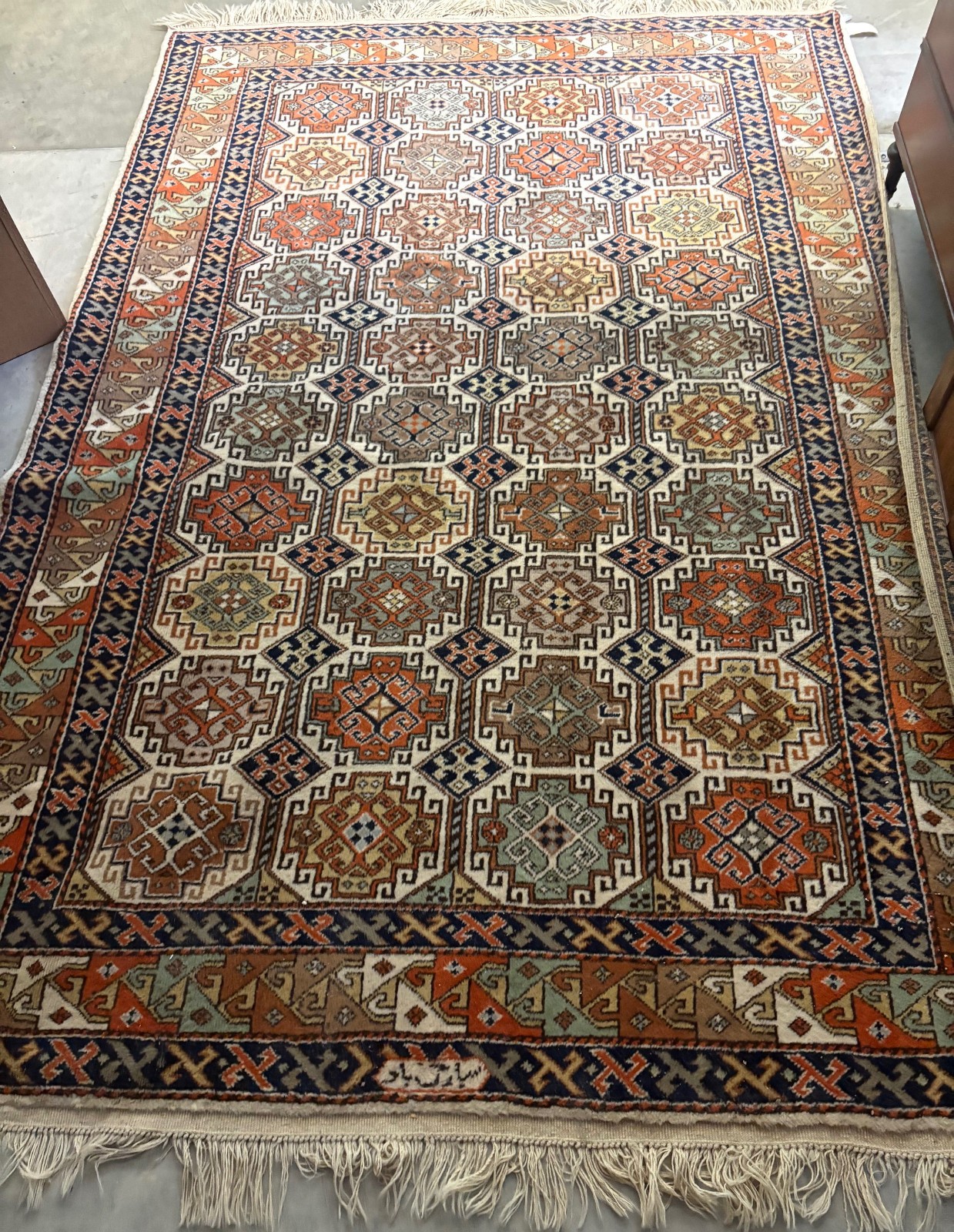 Antique Vtg Handwoven Romanian Kazak Caucasian Geometric Wool Area Rug ~ 6 x 9\'