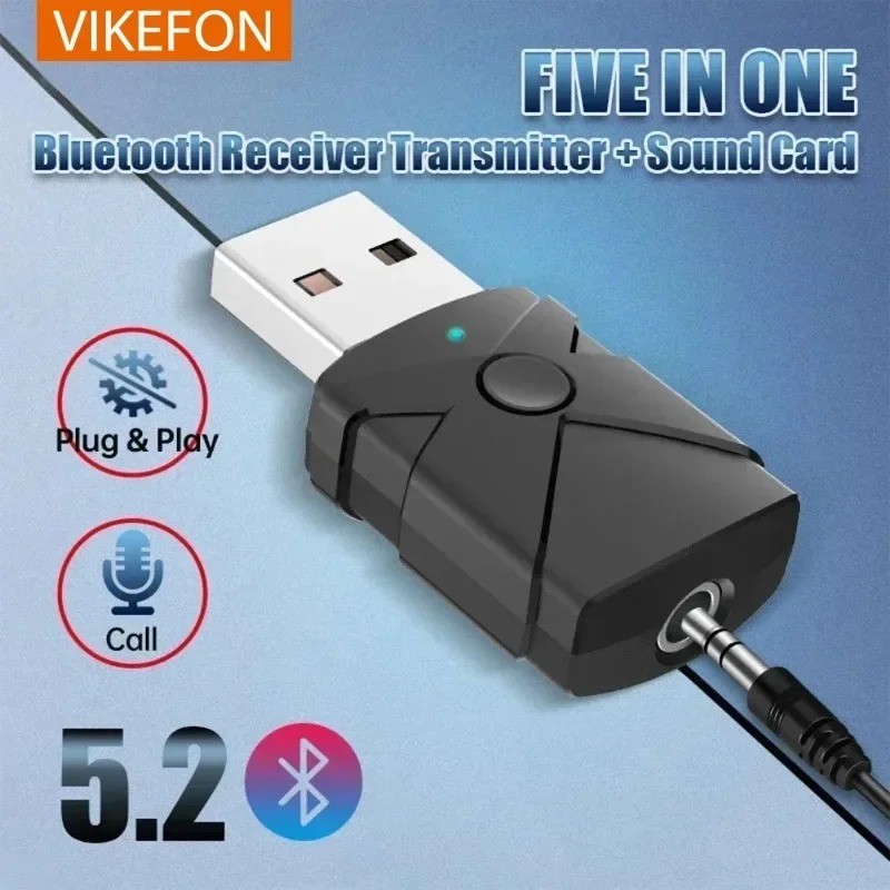 USB Bluetooth 5.2 Receiver Transmitter 5 in 1 Wireless Audio Adapter Sound Card