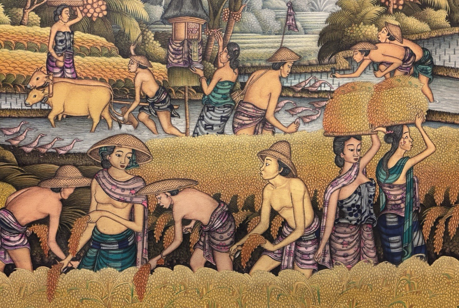 Stunning Large Framed Original Ubud Bali Painting, Asian Cultural Fine Art Decor