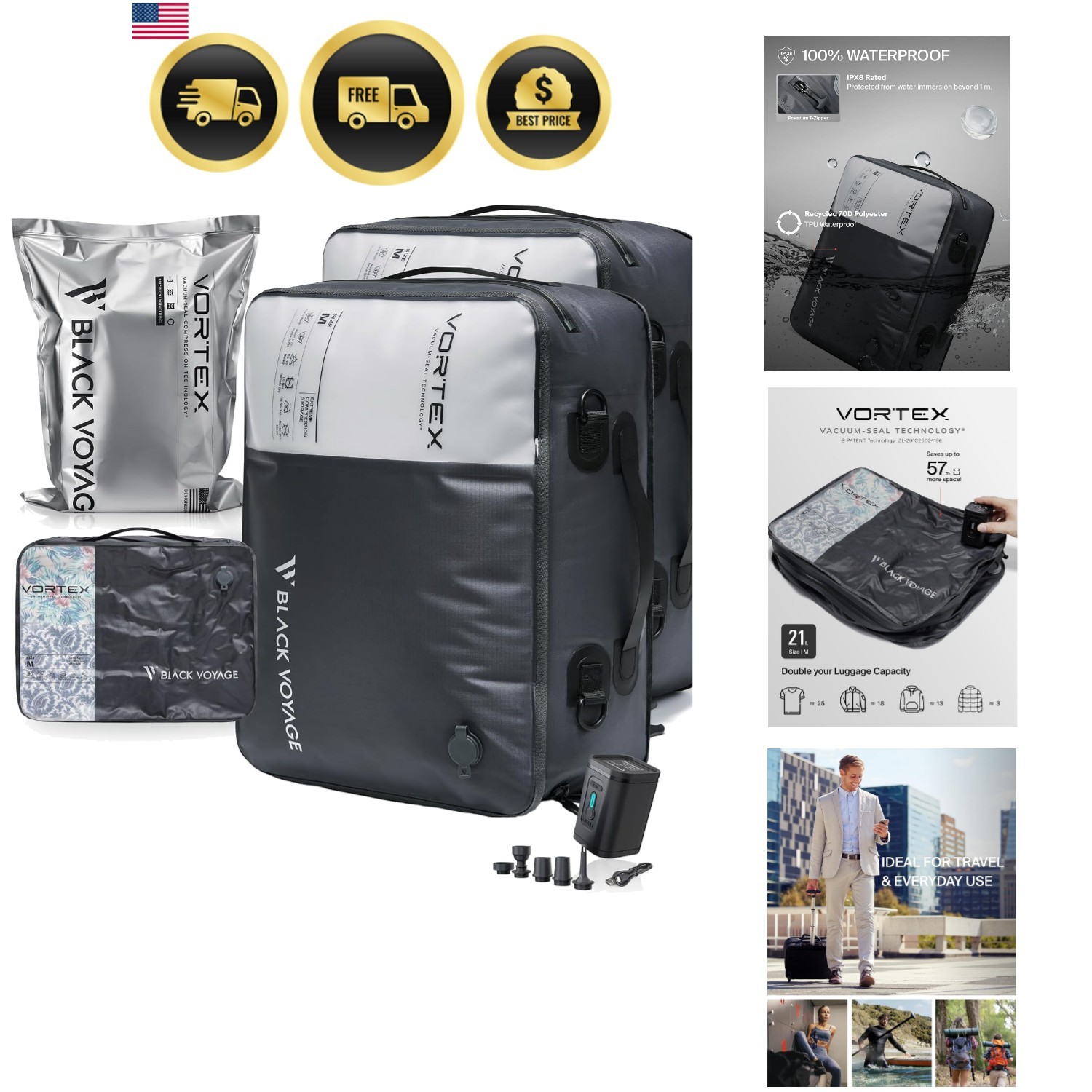 Black Voyage Reusable Vacuum Compression Travel Bag for Carry-On Suitcase and... Black Voyage Reusable Vacuum Compression Travel Bag for Carry-On Suitcase and...