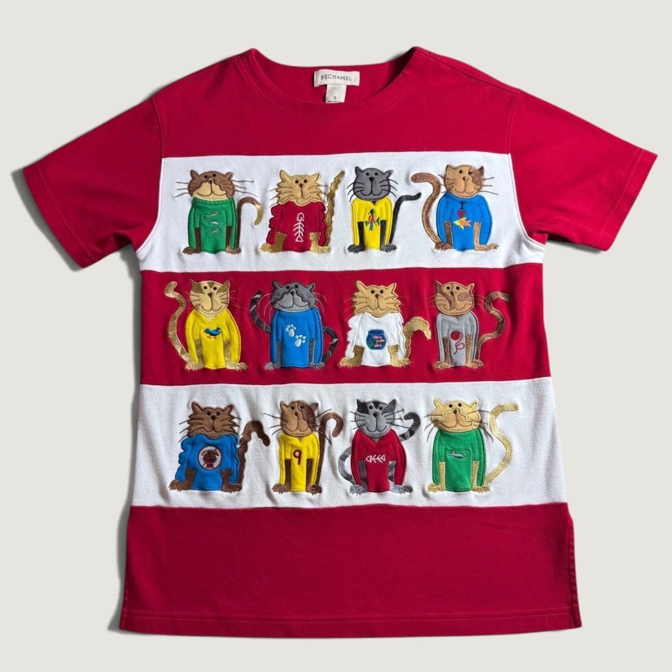 Vintage Bechamel Cat Top Womens Small Red Excellent Cotton Vintage Bechamel Cat Top Womens Small Red Excellent Cotton