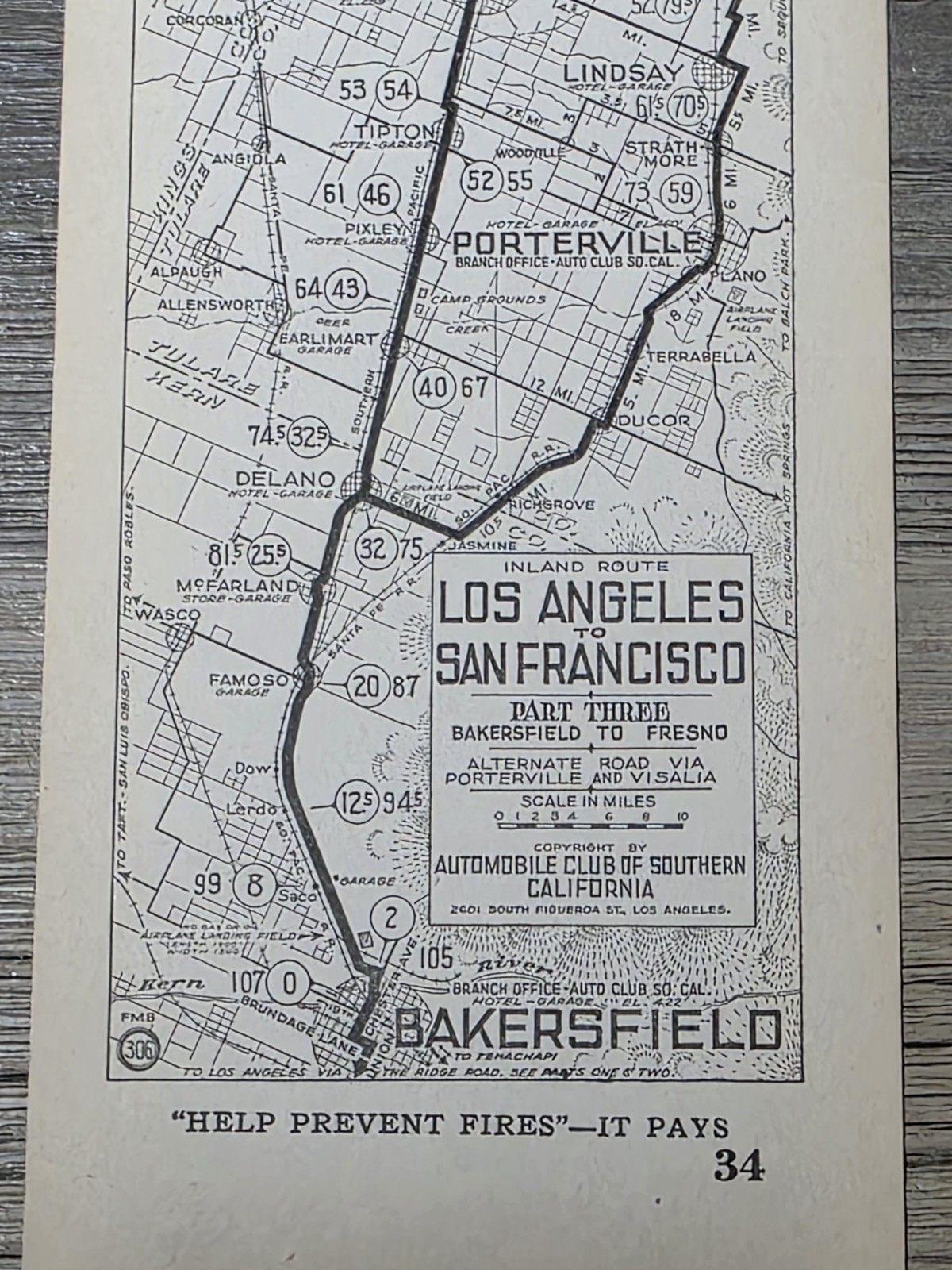 1920s L.A. S.F. Bakersfield Fresno Automobile Club Southern Calif AAA Map #34