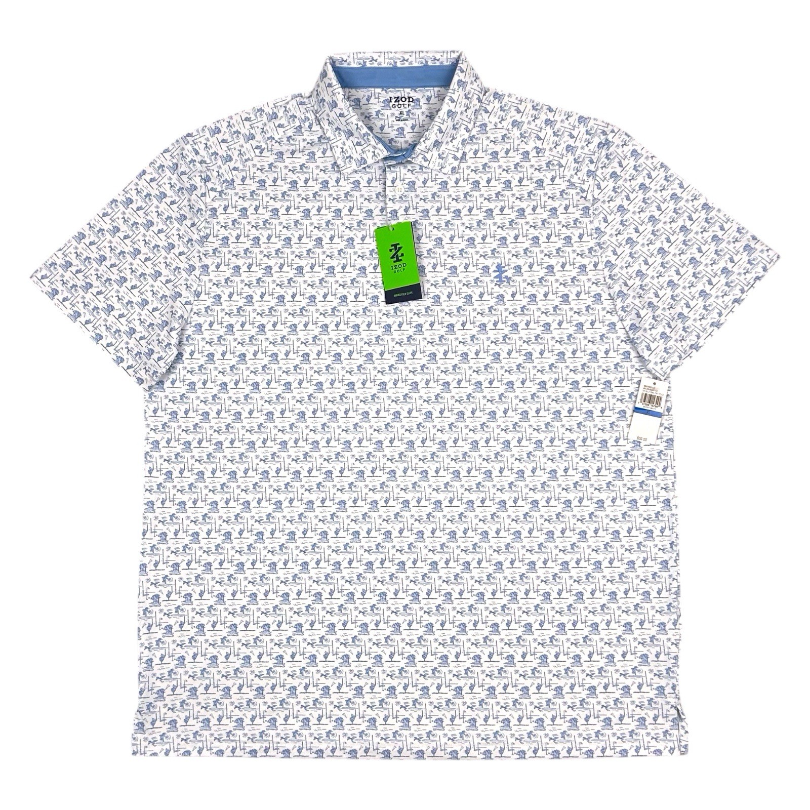 Izod Golf Polo Shirt Swingflex Elite All Over Print Mens XL Performance UV50 New