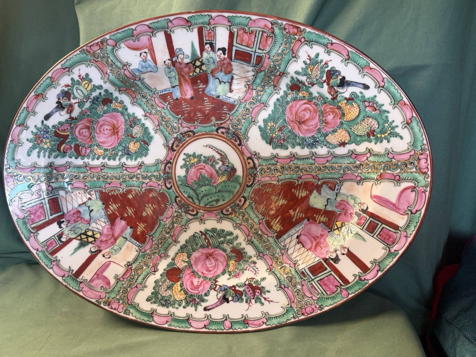 Vintage Chinese Famille Rose Medallion Porcelain Lg Oval Platter 18” L X 13.50 W Vintage Chinese Famille Rose Medallion Porcelain Lg Oval Platter 18” L X 13.50 W