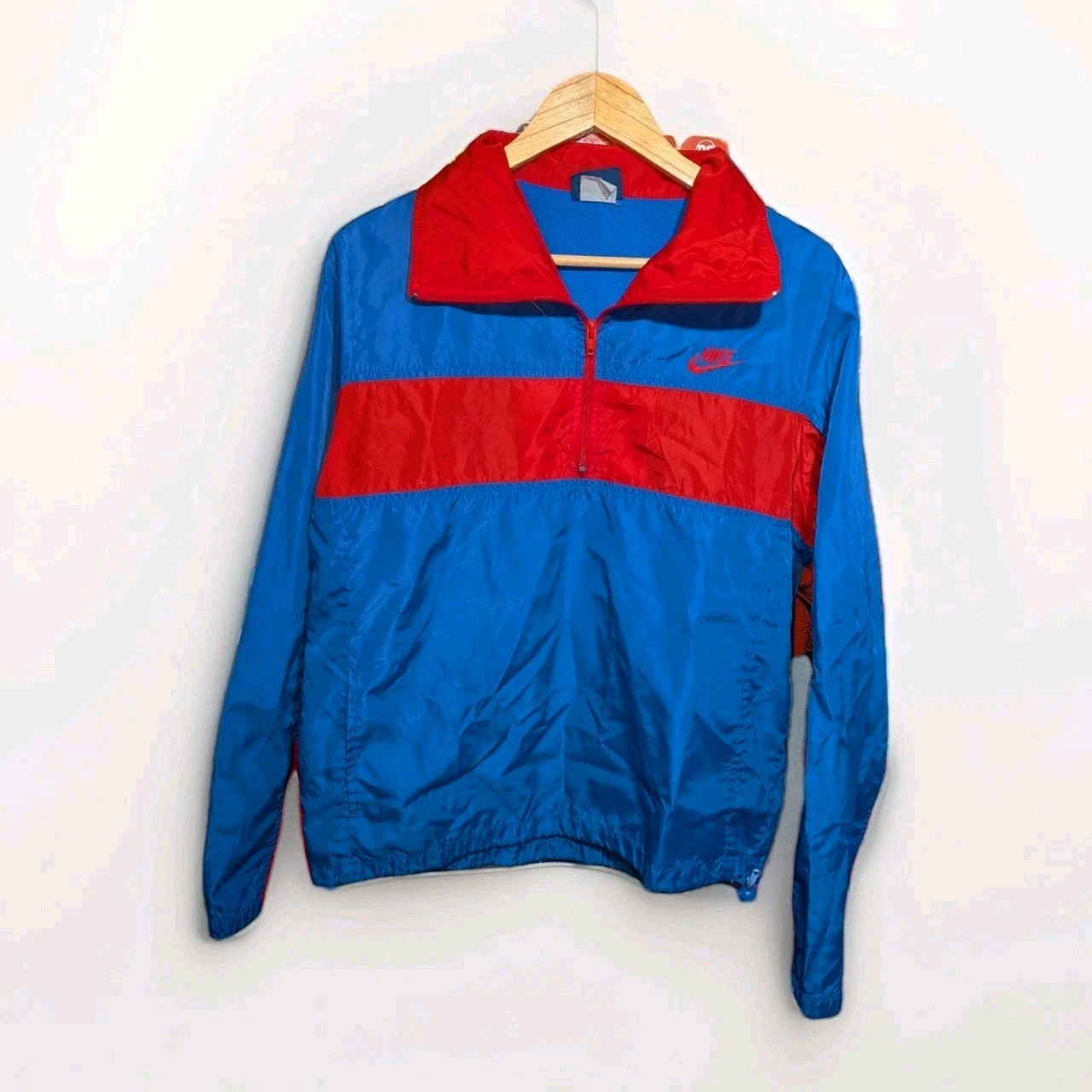 Nike Quarter Zip Windbreaker Size Mens Medium Made In USA Red Blue Vintage 80s 