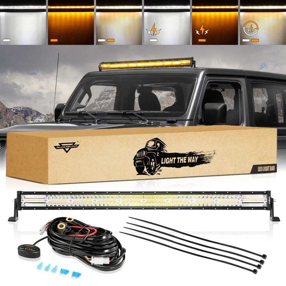 Auxbeam 42inch LED Straight Light Bar 6 Modes Amber White Strobe Lamp 240W Combo