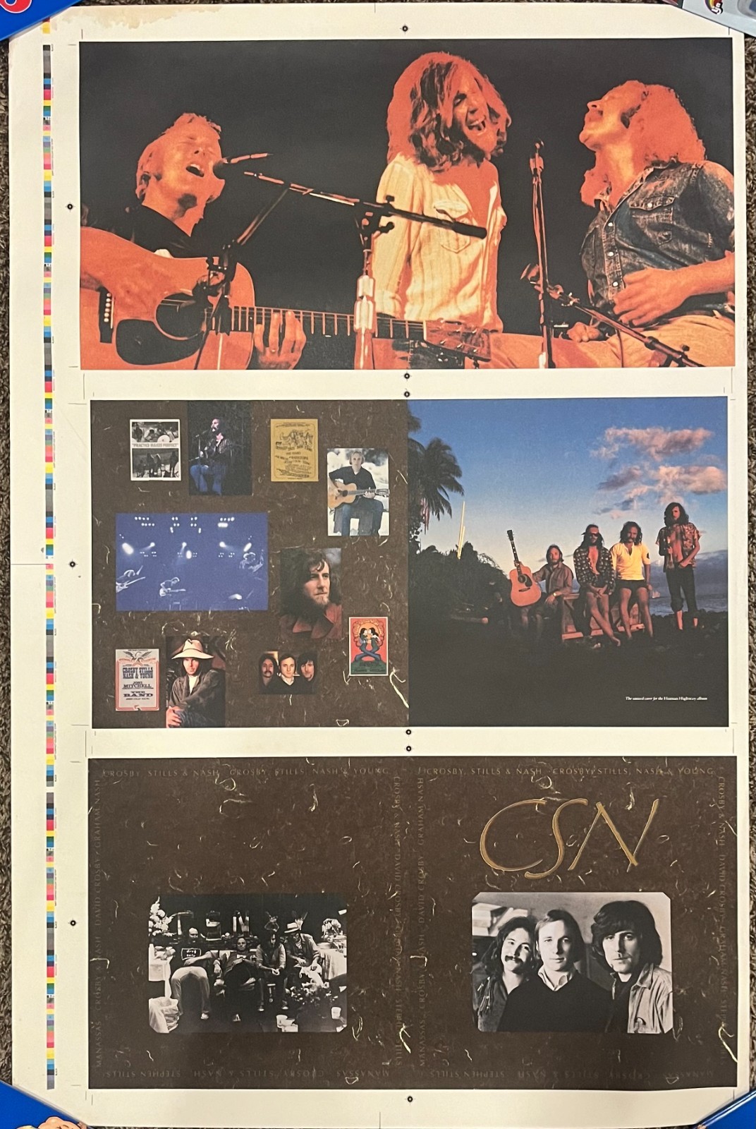 Rare Crosby Stills Nash Young Box Set Pre Cut Printer\'s Proof Poster 38x25
