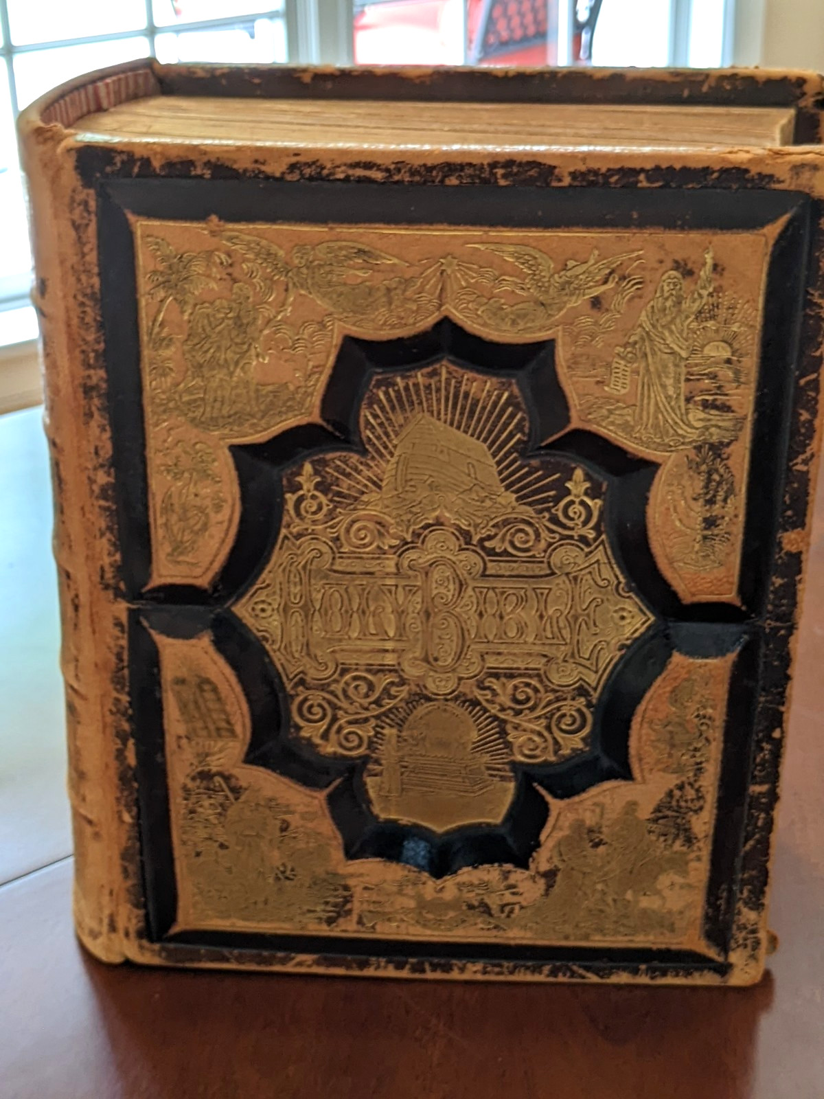 Antique 1892 PRONOUNCING PARALLEL EDITION HOLY BIBLE  LEATHER BOUND COVER  HEAVY