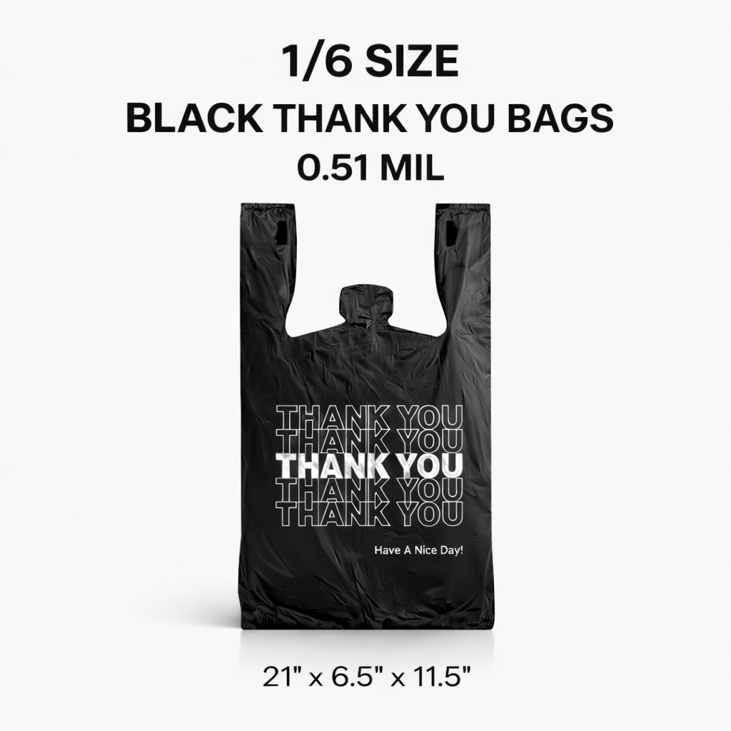 Bags 1/6 Large 21 x 6.5 x 11.5  Black THANK YOU T-Shirt Plastic  Shopping 0.51 M