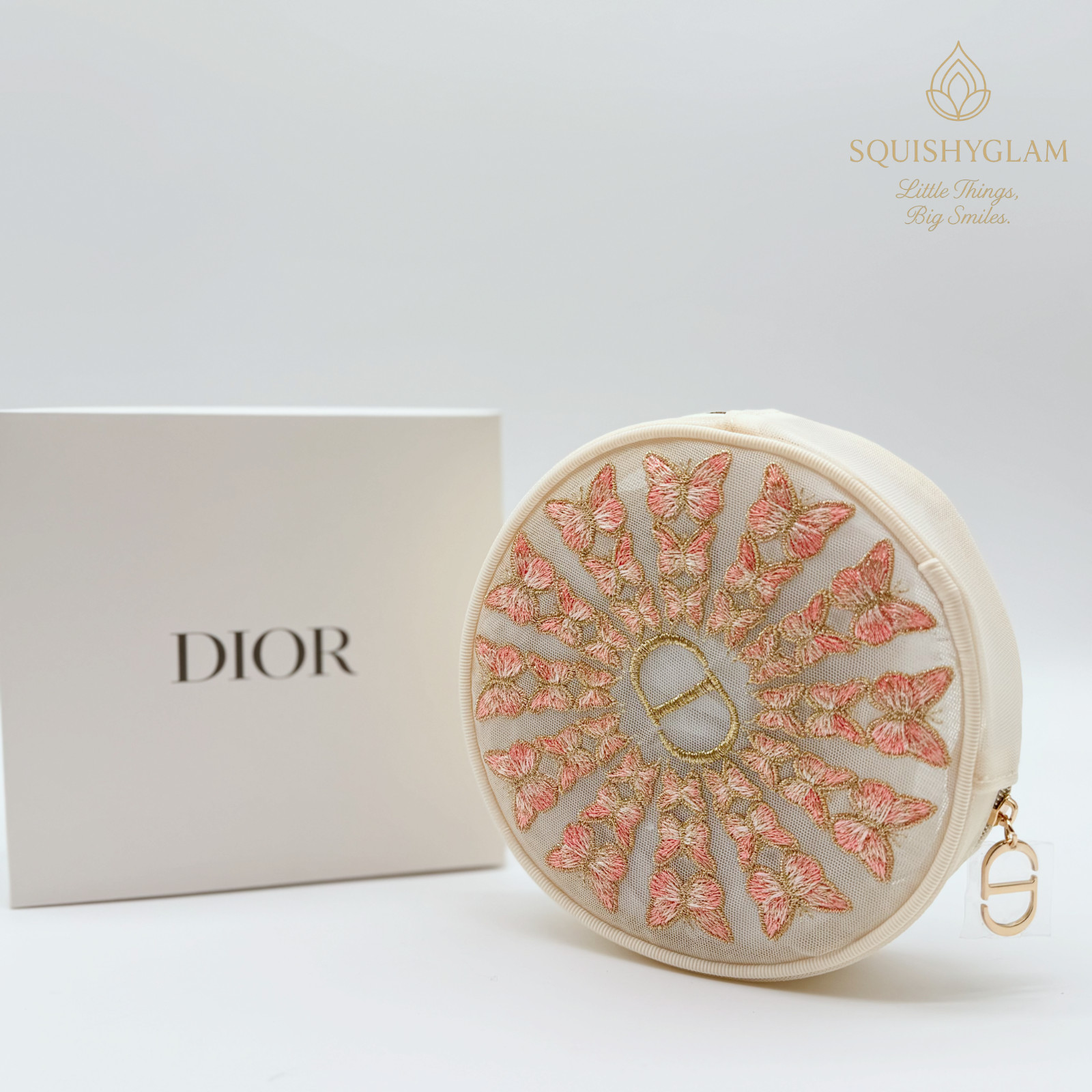 Dior 2026 Mother's Day Limited Butterfly Embroidered Round Pouch New With Box