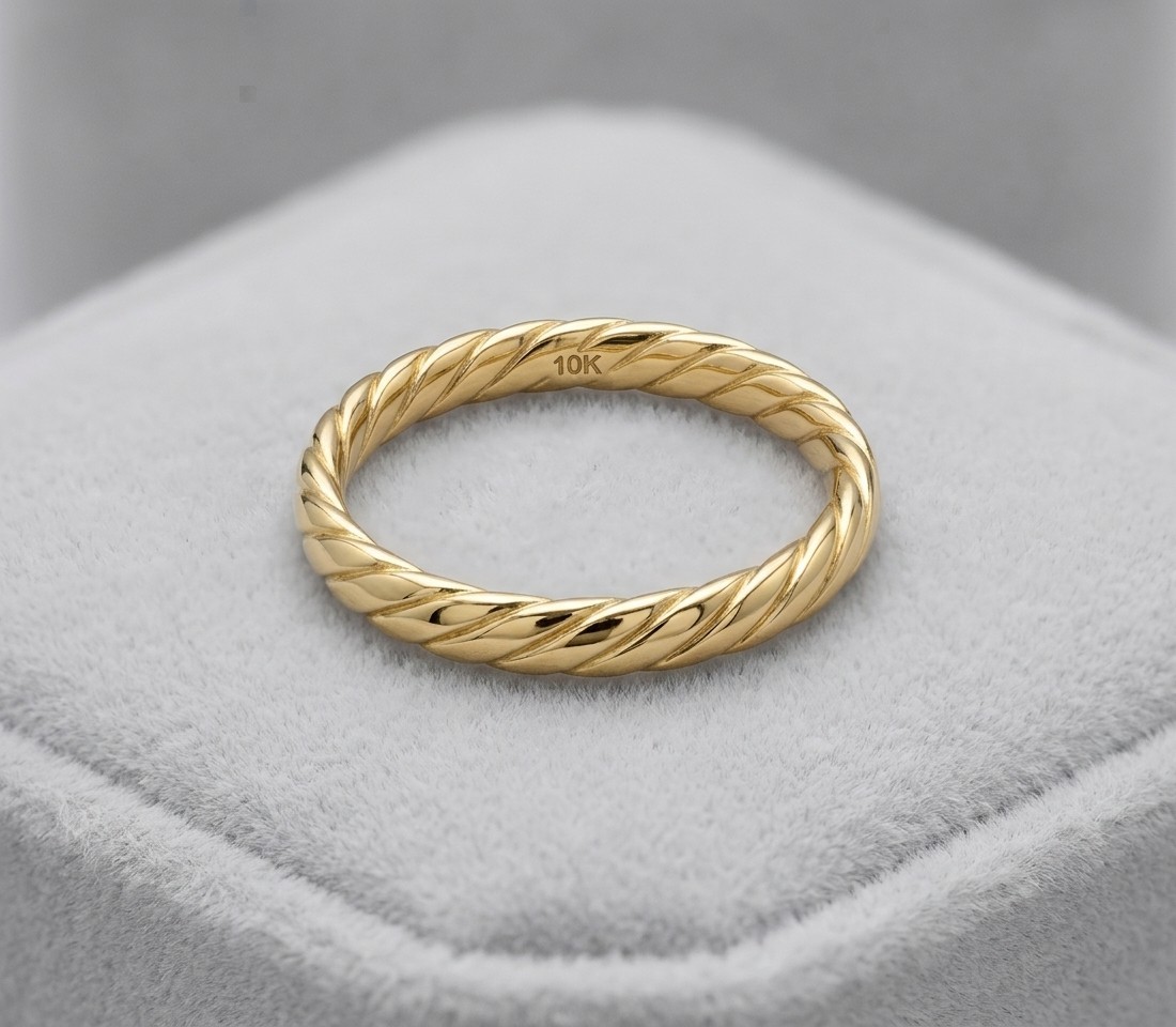 Polished Twisted Ribbed Band Ring Real 10K Yellow Gold Sizes 7
