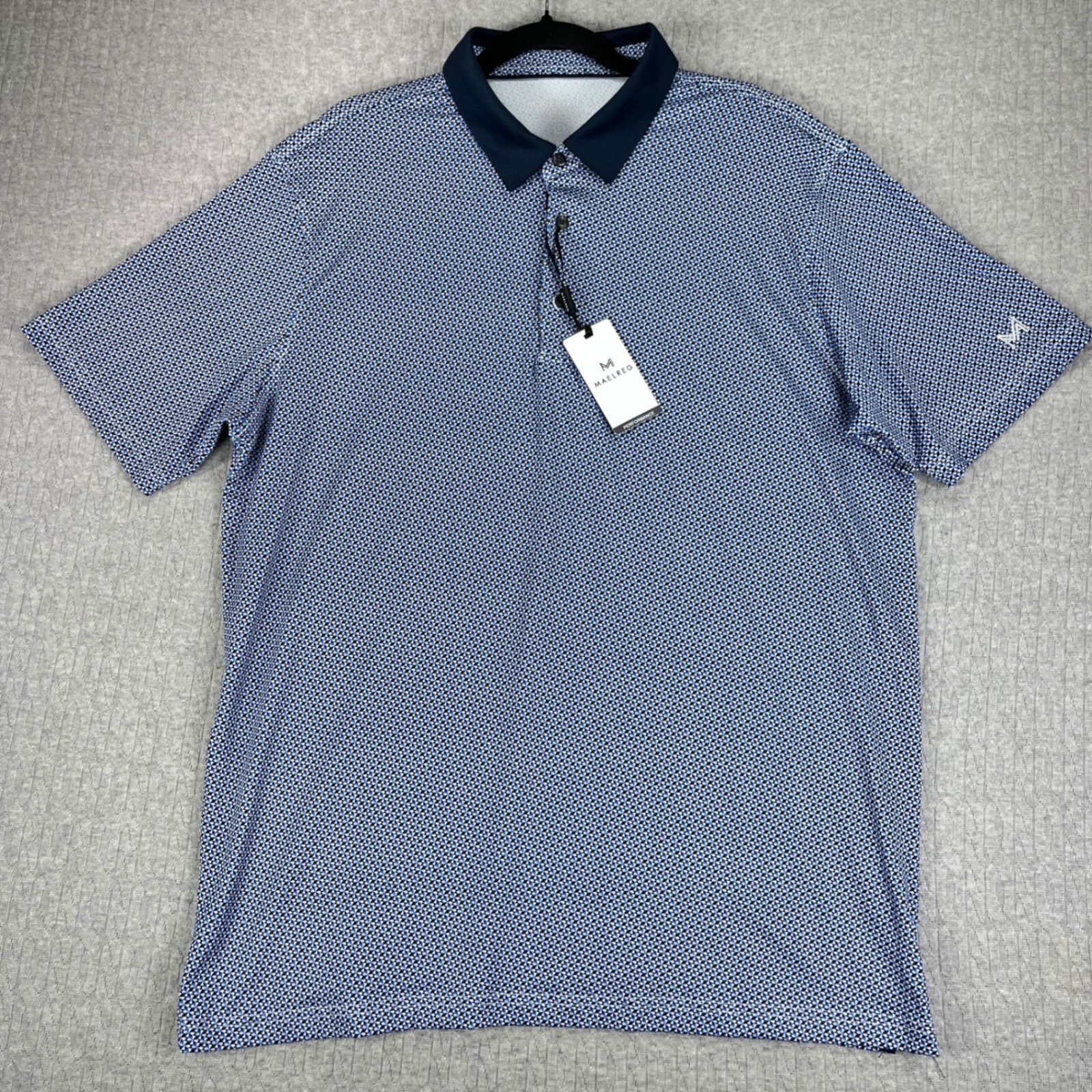 New Maelreg Performance Golf Polo Dress Shirt Men L Geometric bluish umbrella