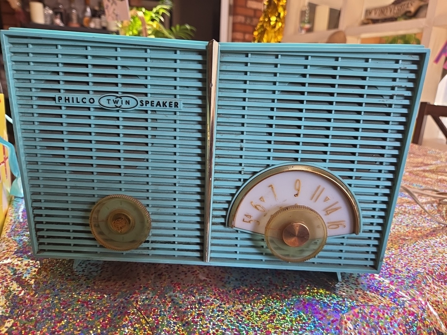 Vintage 1959 Philco Twin Speaker TURQUOISE WORKING CONDITION 