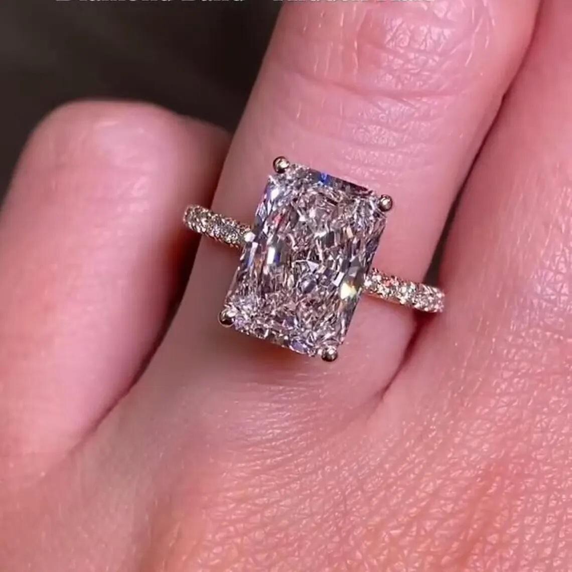 3 CT Radiant Cut Moissanite Hidden Halo Engagement Ring Solid 14K White Gold