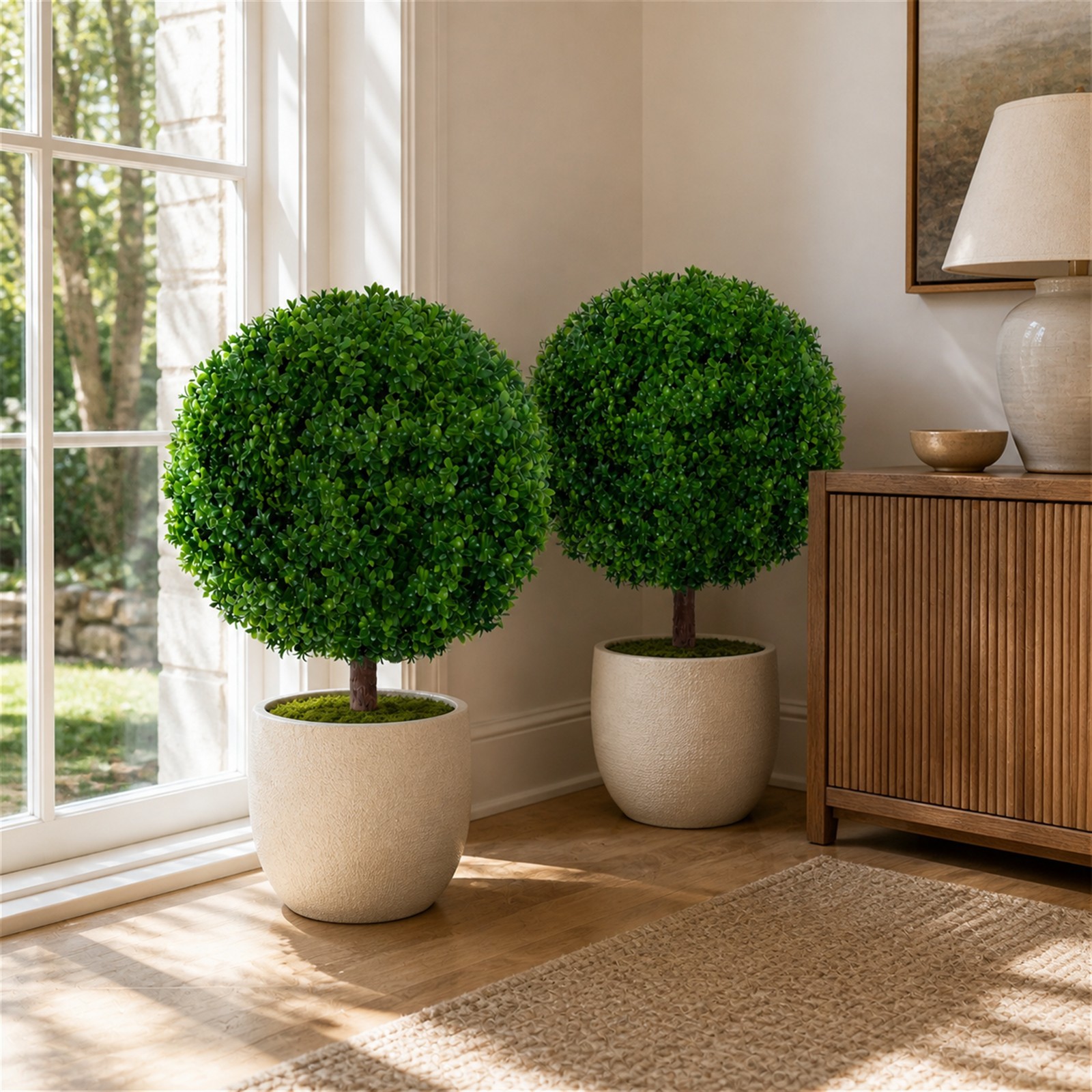 2 Pack Artificial Topiary Ball Trees UV Resistant Indoor Outdoor Planter Decor