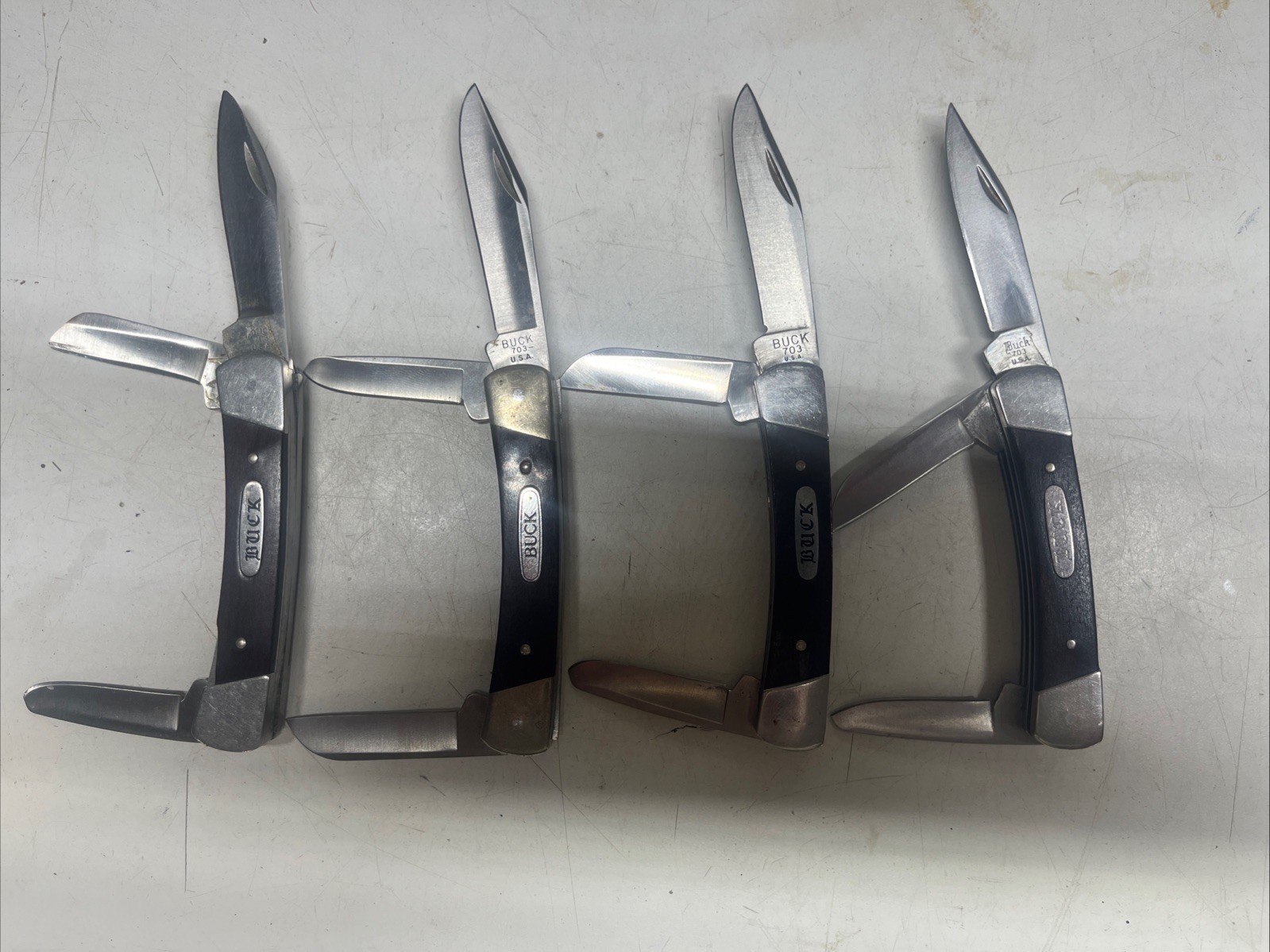 Vintage USA Pre-1986 Buck 703 Colt 3 Blade Stockman Knives, Lot Of 4 Vintage USA Pre-1986 Buck 703 Colt 3 Blade Stockman Knives, Lot Of 4