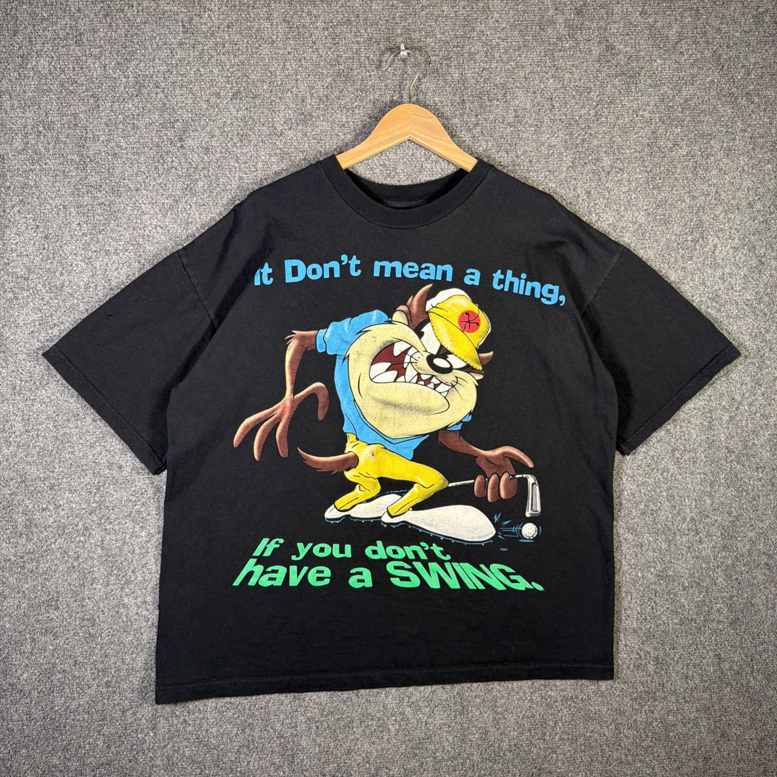 Vintage Looney Tunes Shirt Mens Large Black 90s Taz Golf Cartoon FREEZE Sports Vintage Looney Tunes Shirt Mens Large Black 90s Taz Golf Cartoon FREEZE Sports