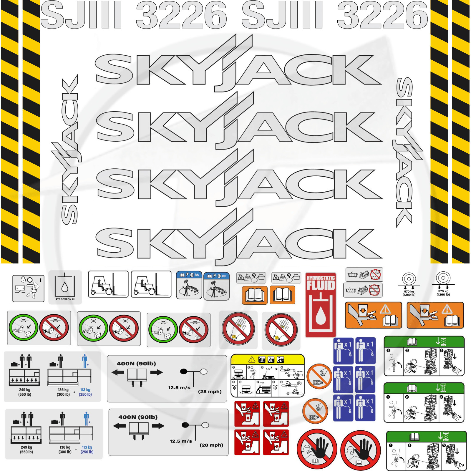 Fits Skyjack SJIII 3226 Decal Kit Scissor Lift Stickers - 3M Vinyl Fits Skyjack SJIII 3226 Decal Kit Scissor Lift Stickers - 3M Vinyl