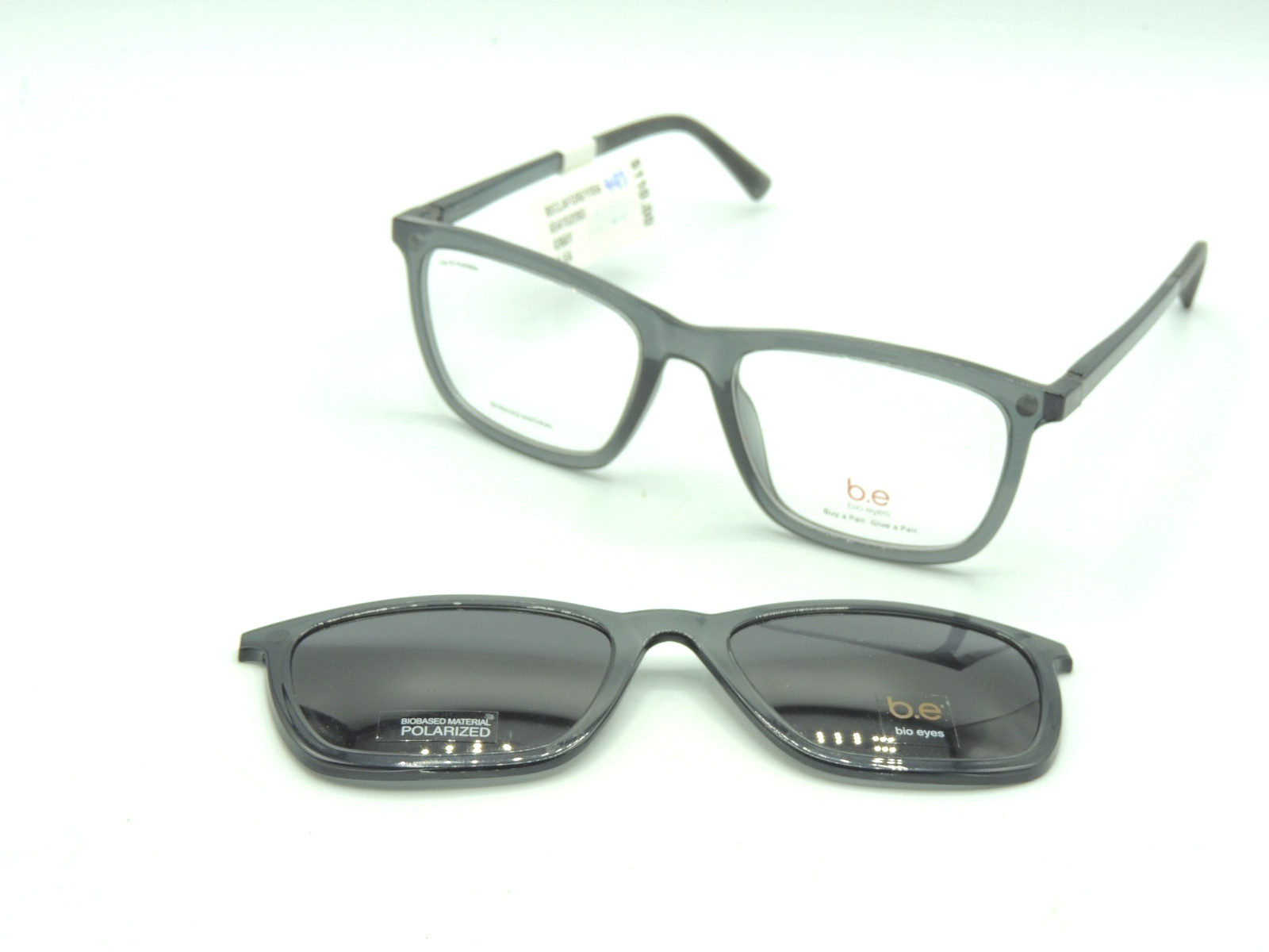 Bio Eyes Clay Grey Eyeglass Frames With Clip -On 55.5 19 143
