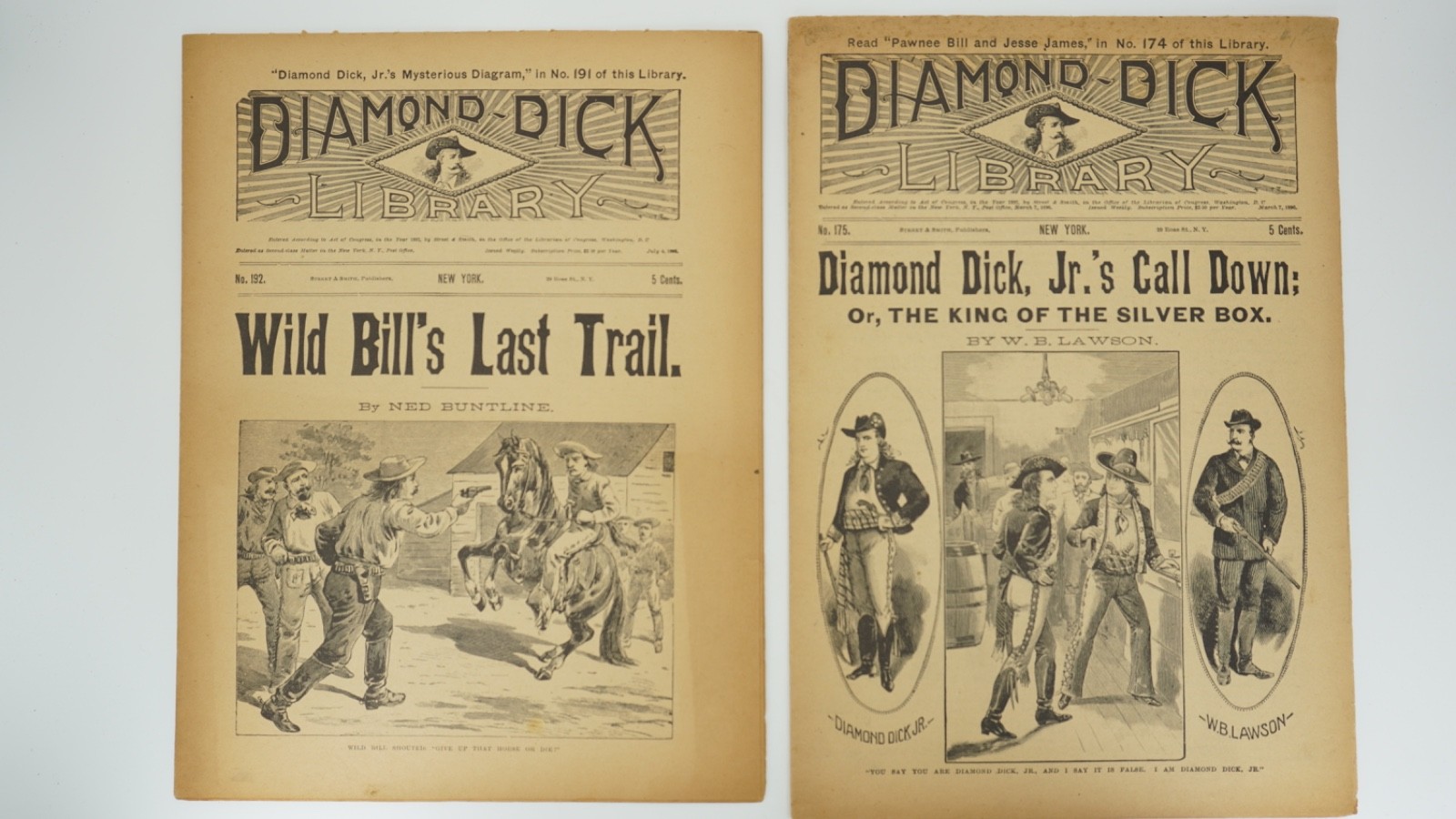 1896 Diamond Dick Library Dime Novel Wild Bill Lot of 2 Western Pulps #175 & 192