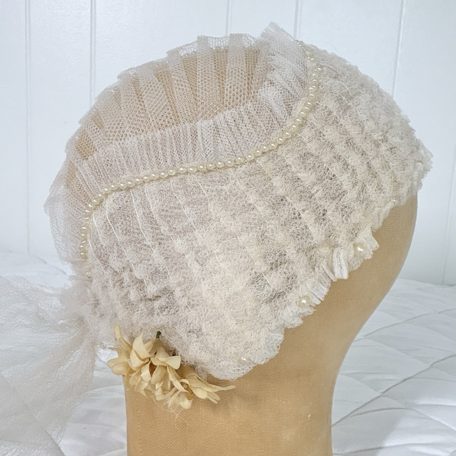 Vintage Rare 1920\'S 30\'S WEDDING JULIET CAP Lace Cloche VEIL Net Lace Millinery