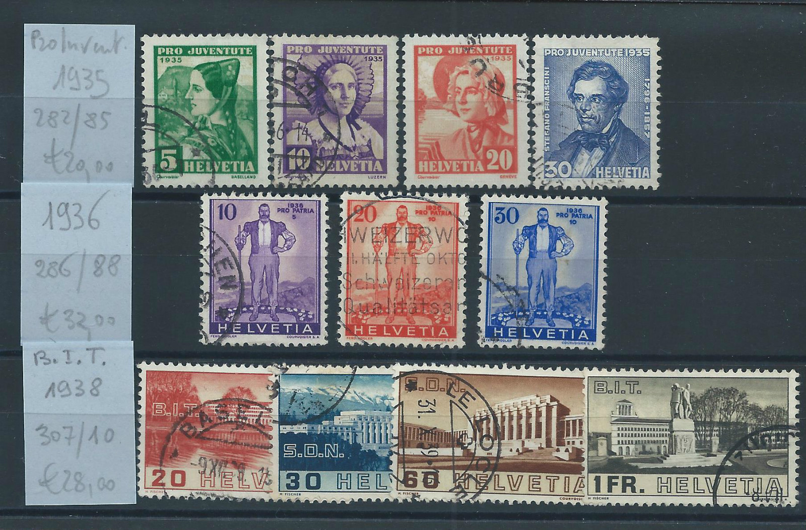 STAMPS 1935/38 SWITZERLAND 11 VALUES USED D/4259 STAMPS 1935/38 SWITZERLAND 11 VALUES USED D/4259