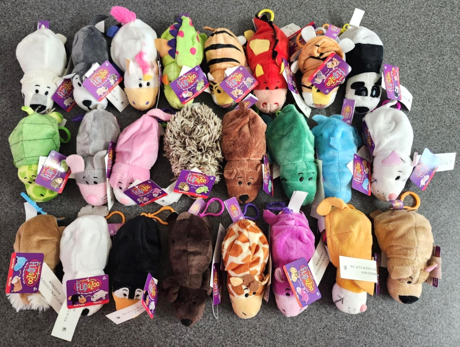 Lot of 24 The Original Flip a Zoo 5-Inch Clip-On Plush Toys