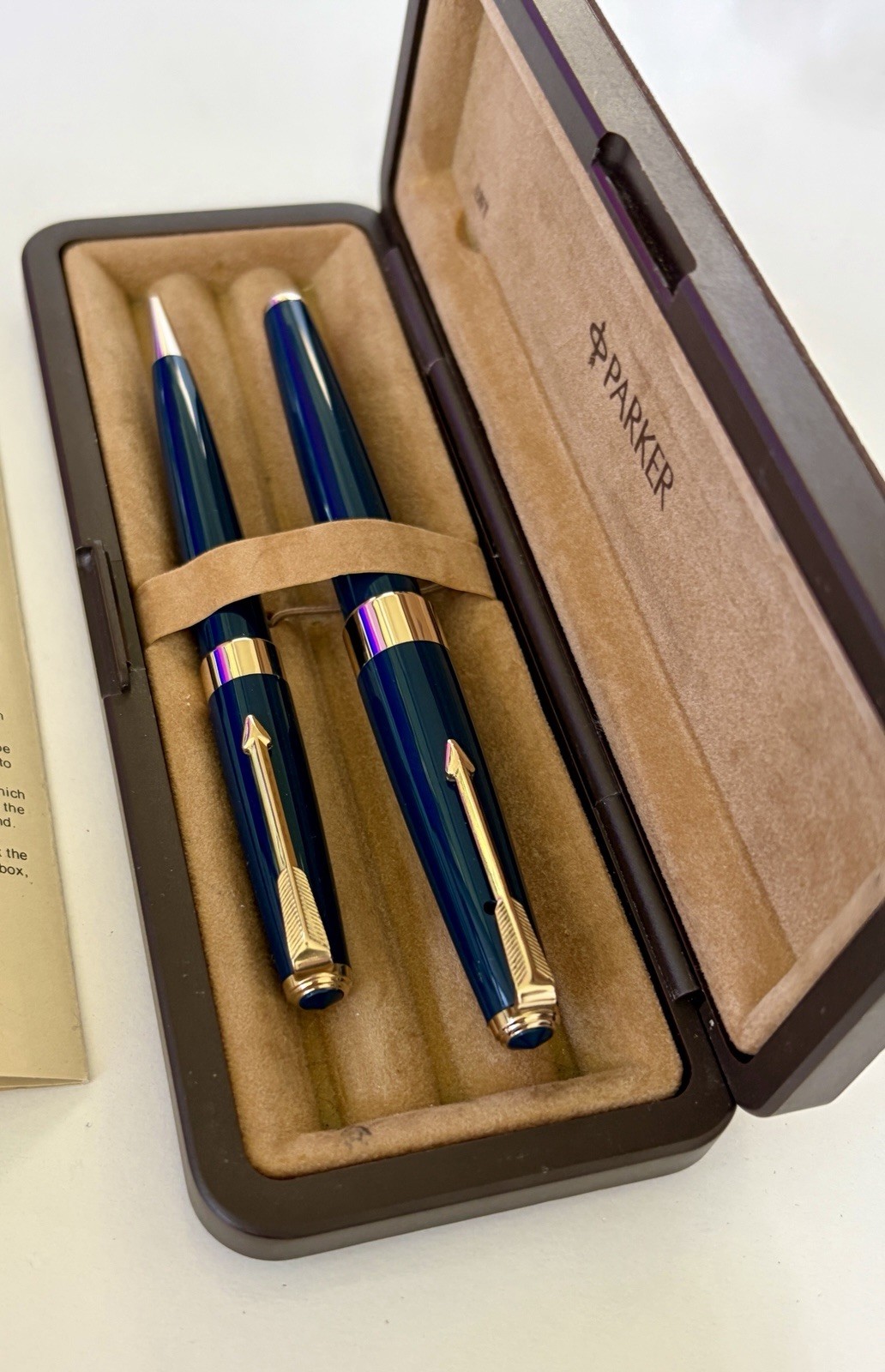 Vintage Parker 17 Super Duofold Fountain Pen & Pencil Set W/Box - Dark Blue