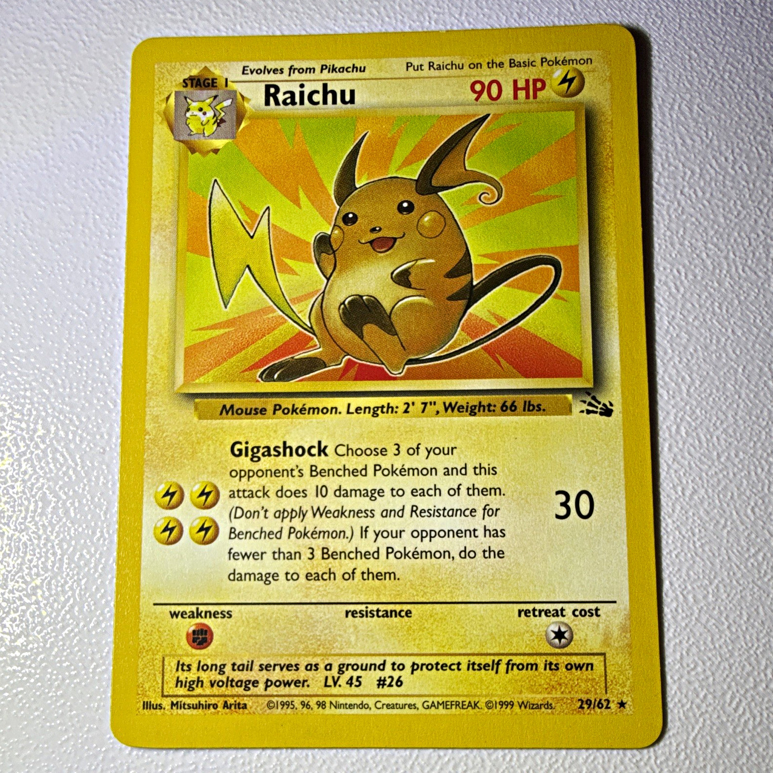 Pokémon Fossil Raichu 29/62 Non Holo 1999 WOTC English  