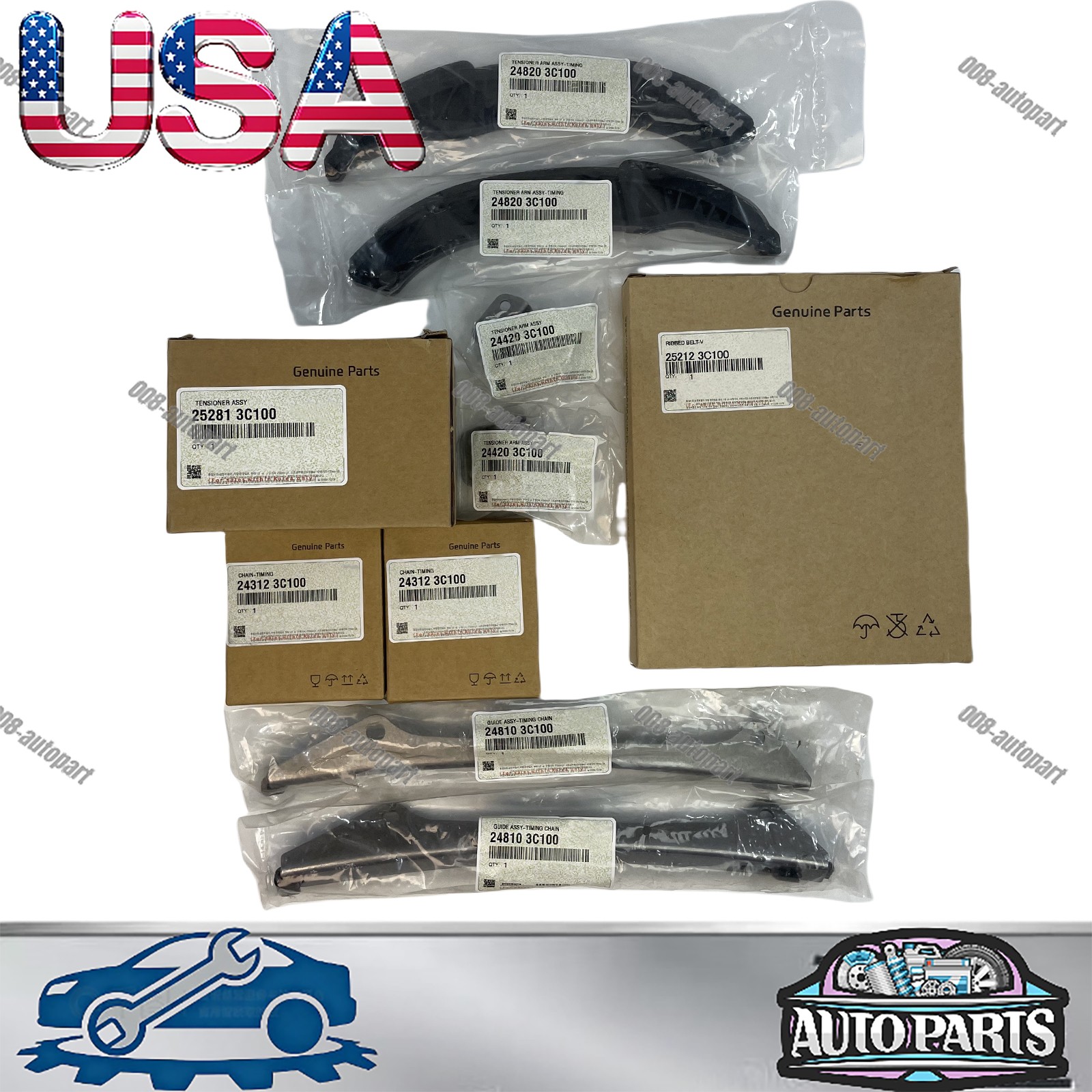 10pcs Full Timing Chain Kit Tensioner for 2006-2010 Hyundai Kia 3.3L 3.5L 3.8L