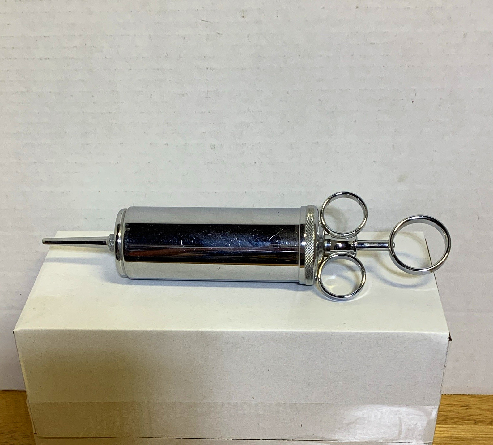 Metal Ring Handle Syringe w/ Finger Ring Plunger, Luer Lock Tip vintage