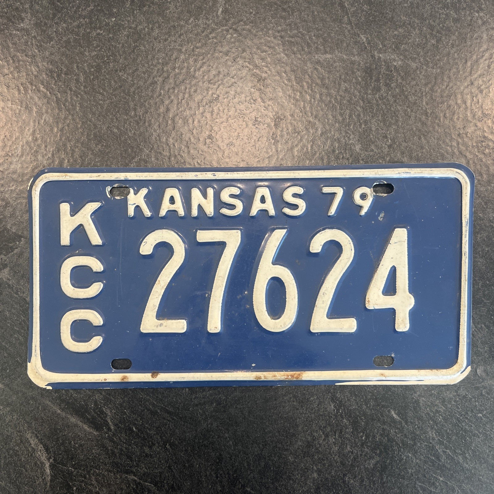 Vintage 1979 Kansas License Plate KCC 27624 Man Cave Garage Decor Collector