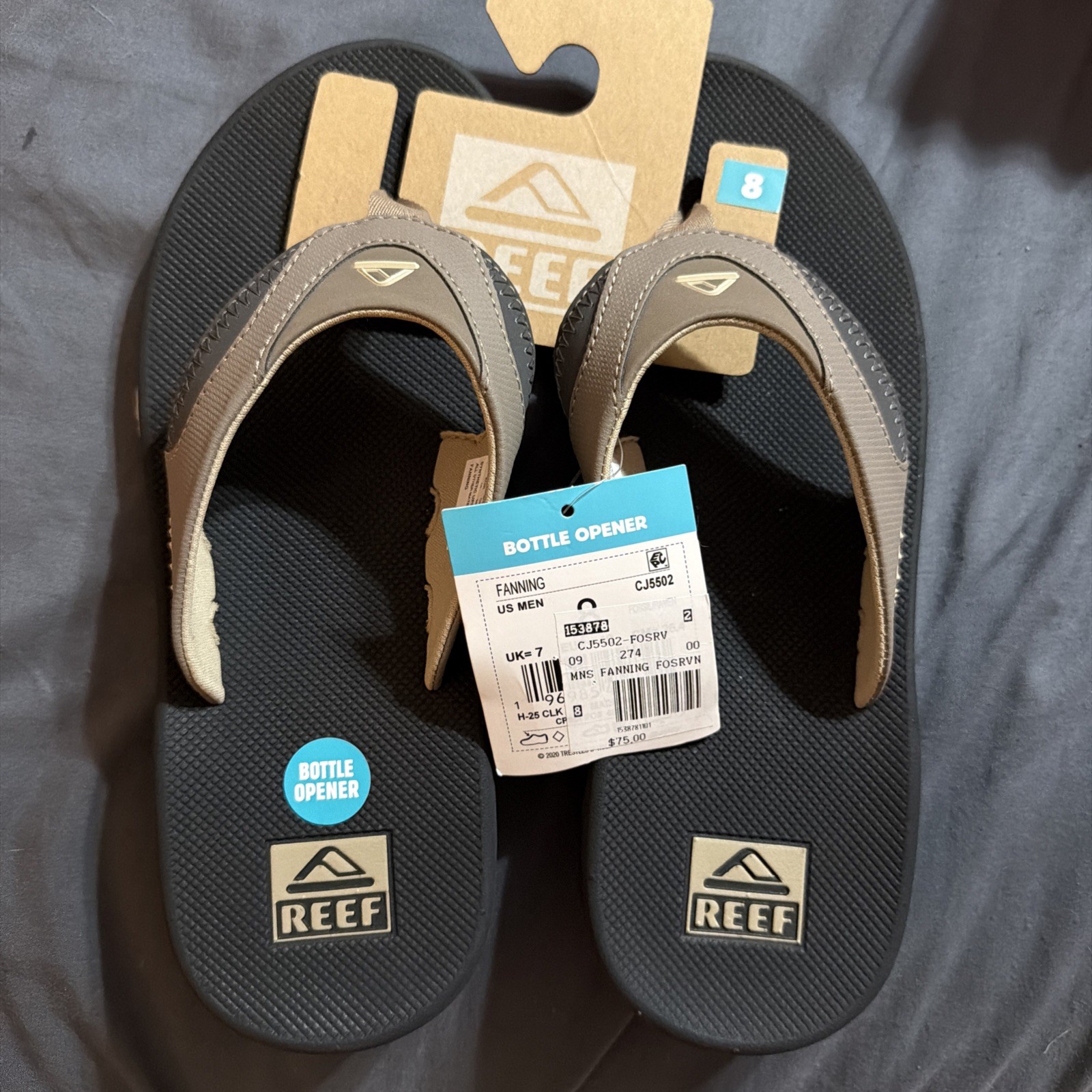 Reef Cushion Fanning Sandals Mens 8 Brown NWT Bottle Opener Flip Flops 
