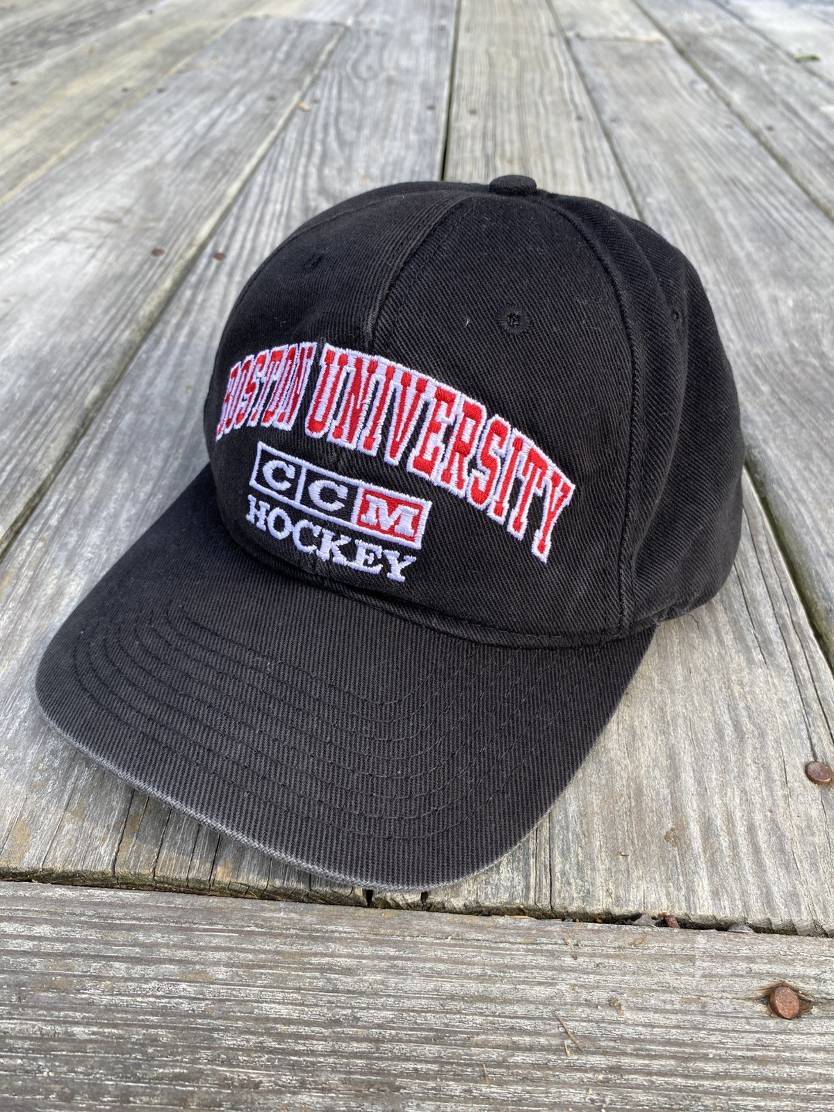 Vintage 1990s CCM Boston University Hockey SnapBack Hat Cap Black NHL Rare