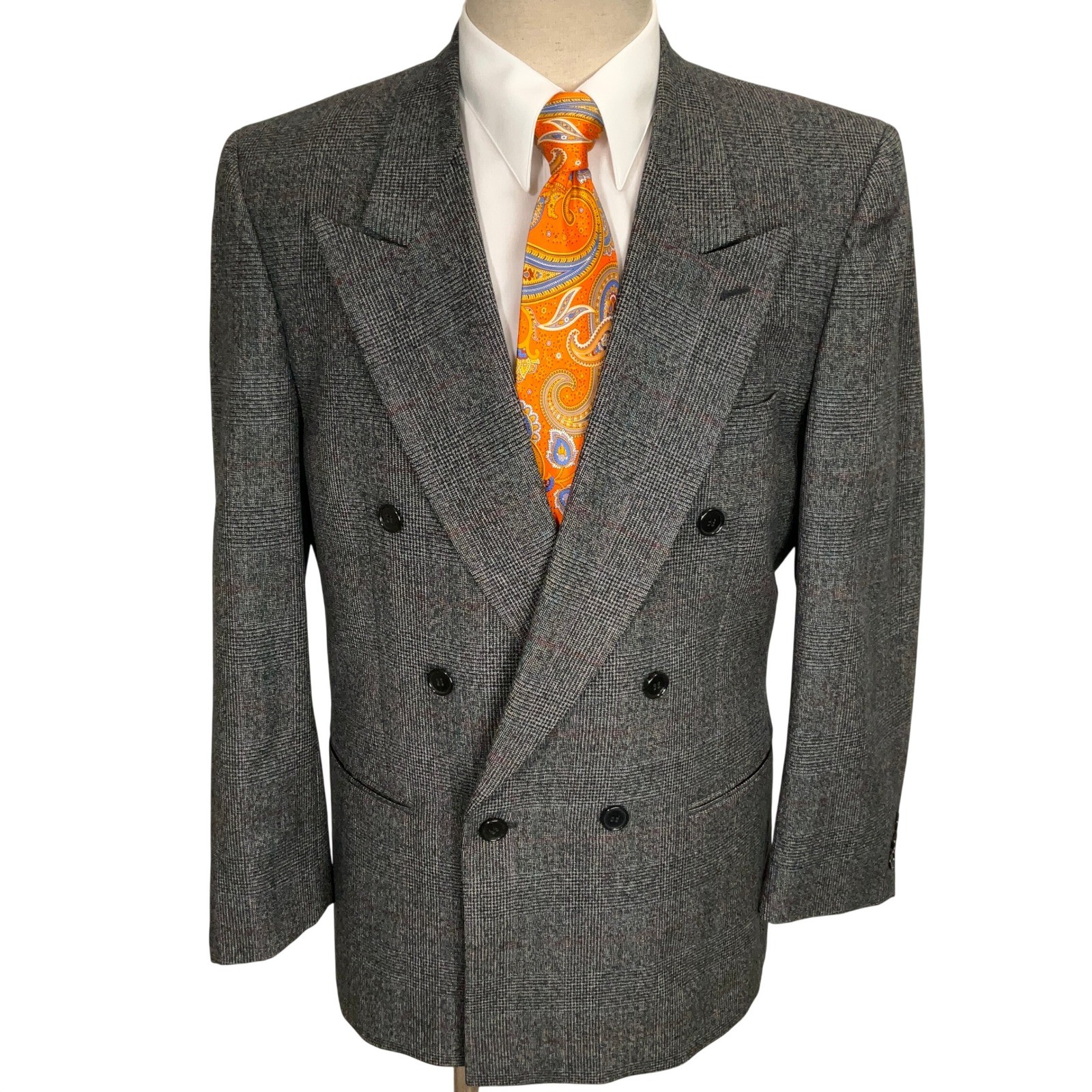 Jean-Baptiste Caumont Blazer Men 39R Gray Purple Glen Plaid Double Breasted USA