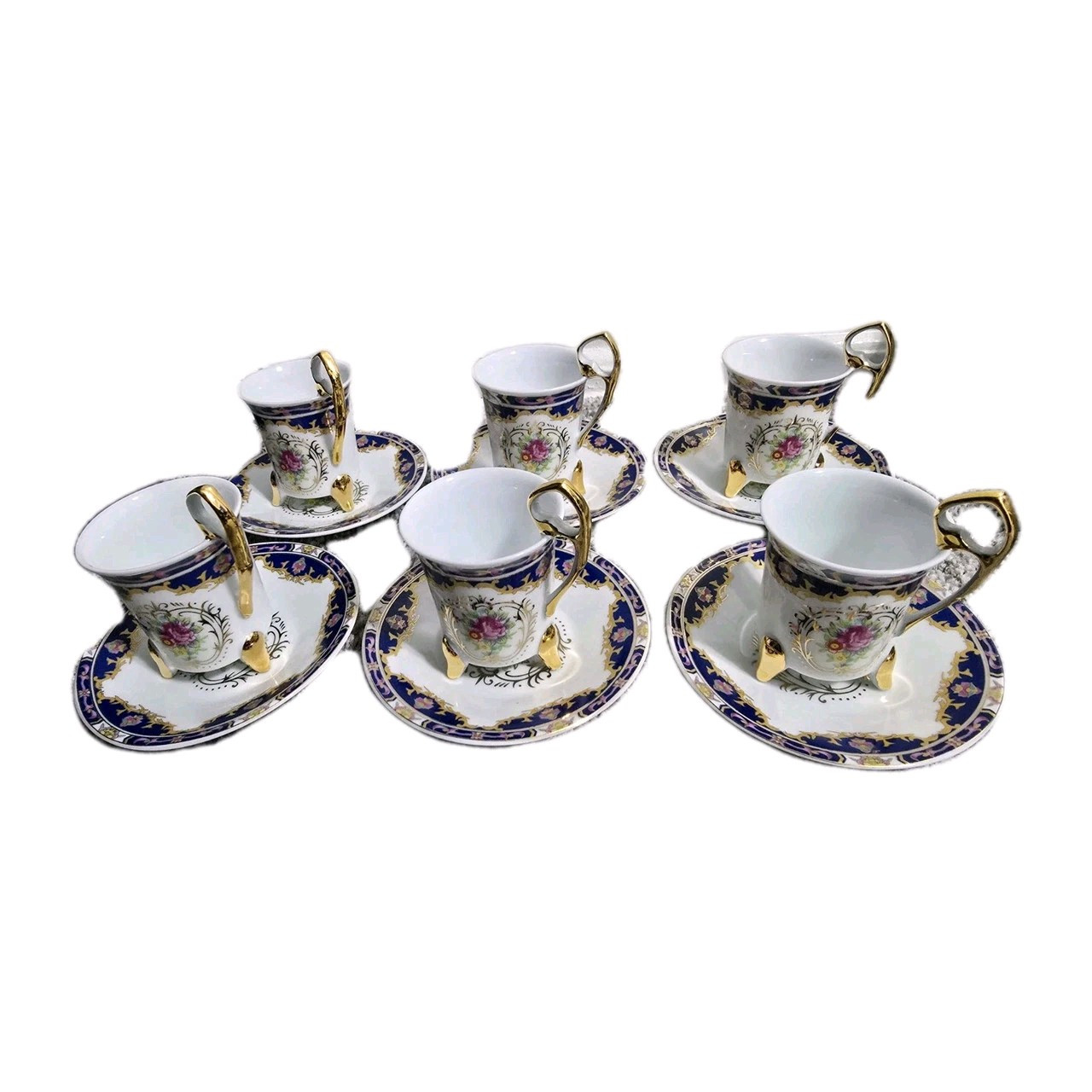 Vintage Yau Shing Fine Porcelain Demitasse Cups & Saucers Floral 6 Sets