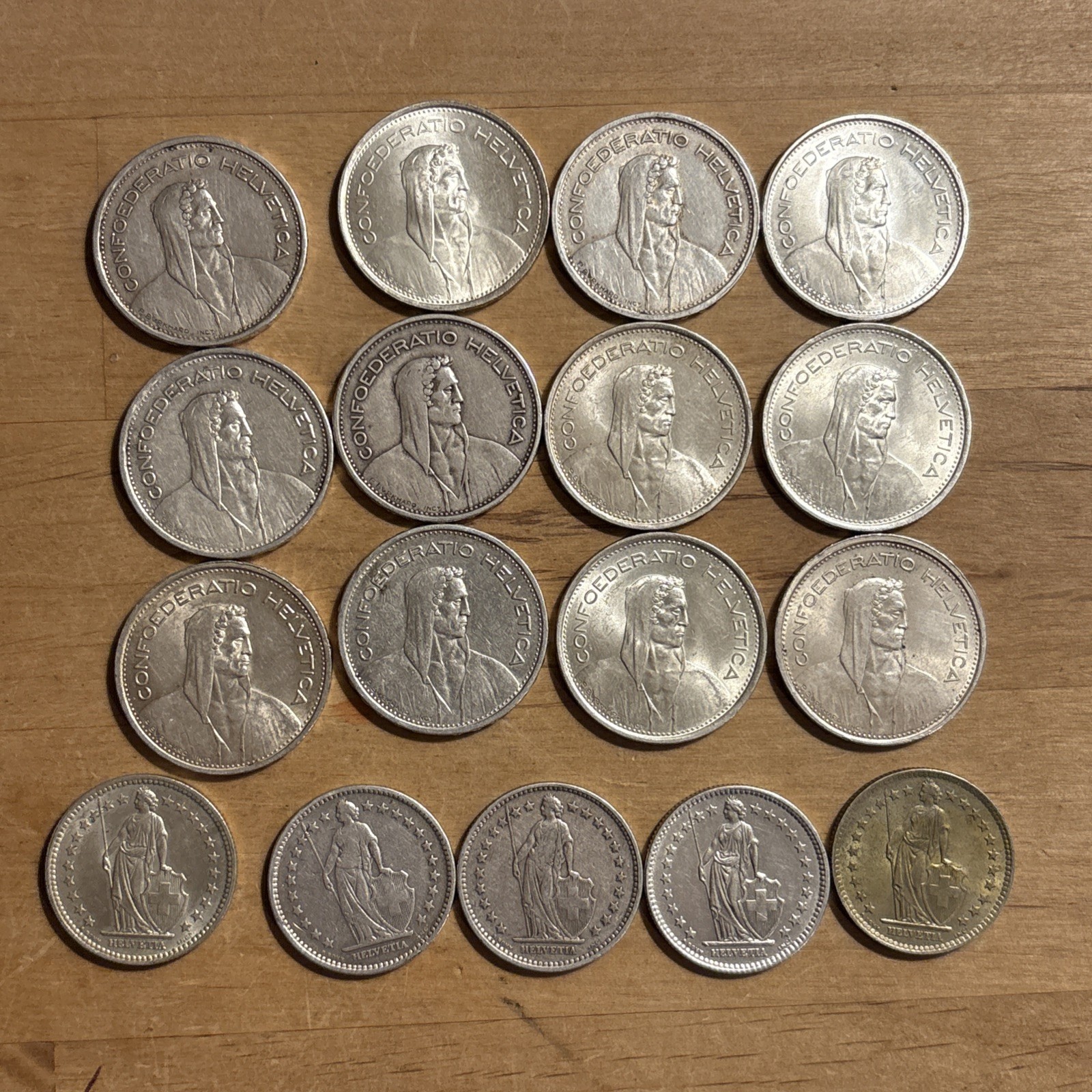 Switzerland Swiss Silver World Coin Lot 17 Coins .835 6.16 Troy Oz ASW  5 Francs