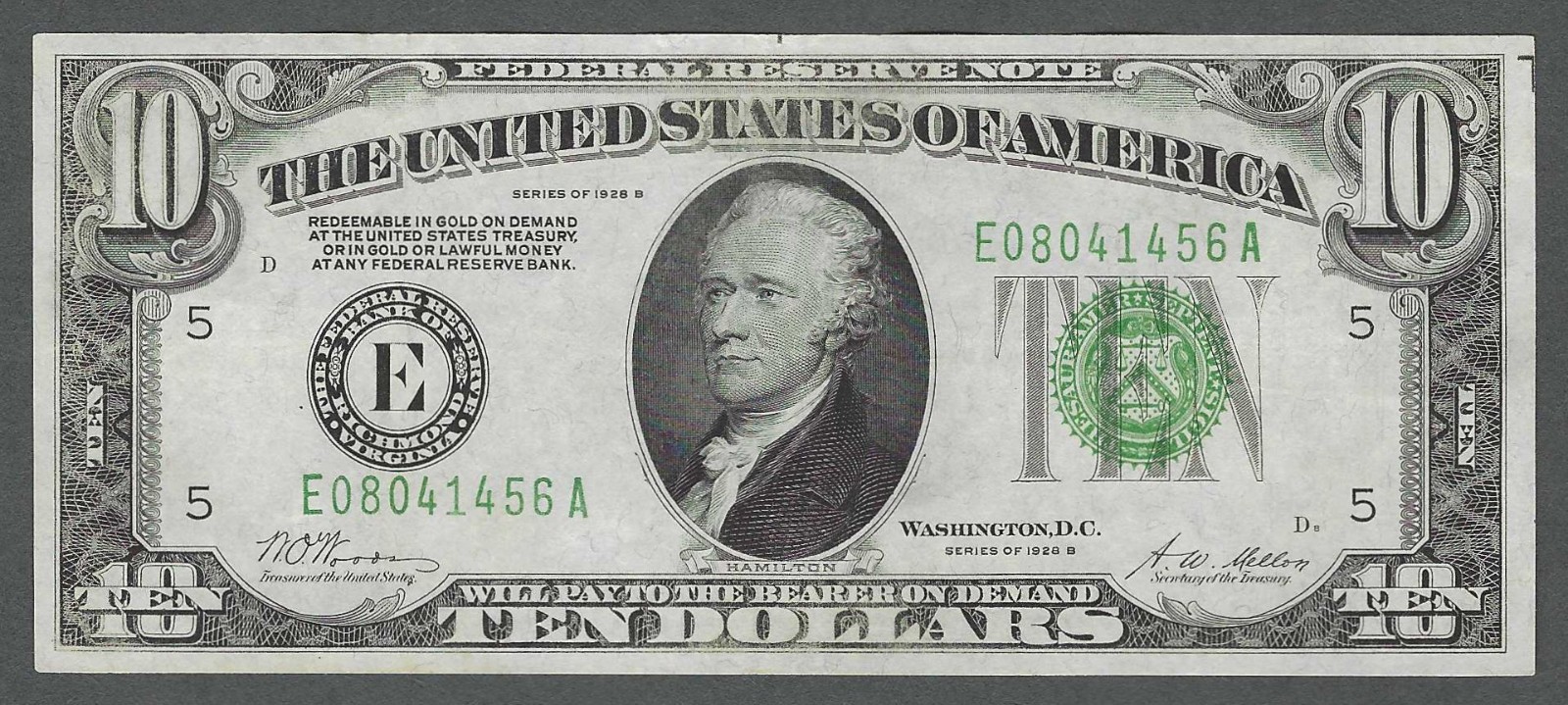 GOLD DEMAND Better RICHMOND district 1928B $10 CRISP XF+ Federal Reserve Note