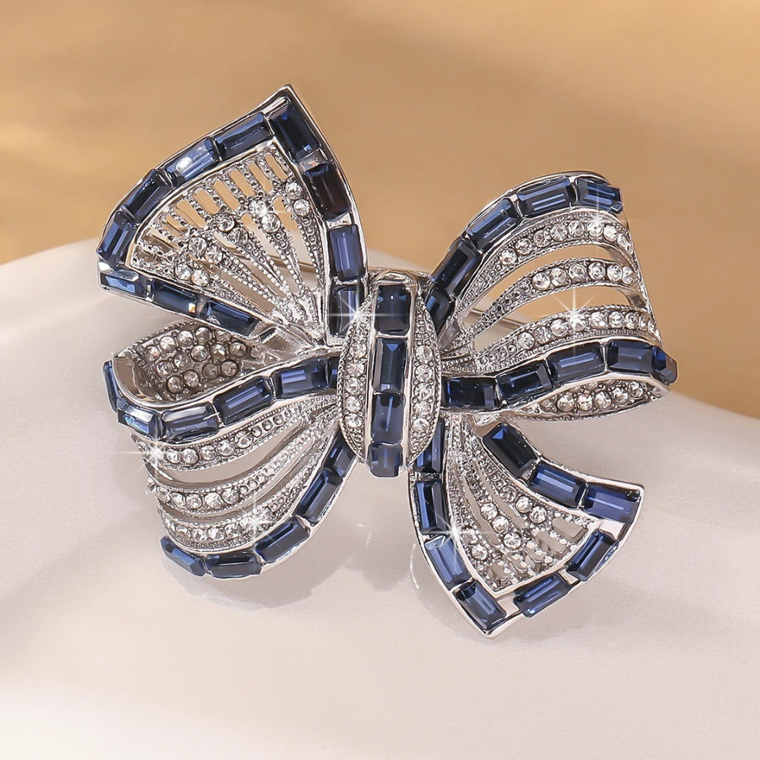 Rhinestone Bow Brooch Pin - Vintage Blue Crystal Lapel Accessory for Women Rhinestone Bow Brooch Pin - Vintage Blue Crystal Lapel Accessory for Women