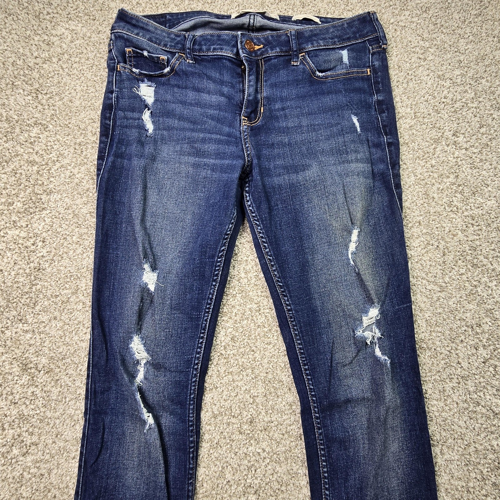 Hollister Jeans Juniors 11R Dark Wash Blue Low Rise Super Skinny Distressed