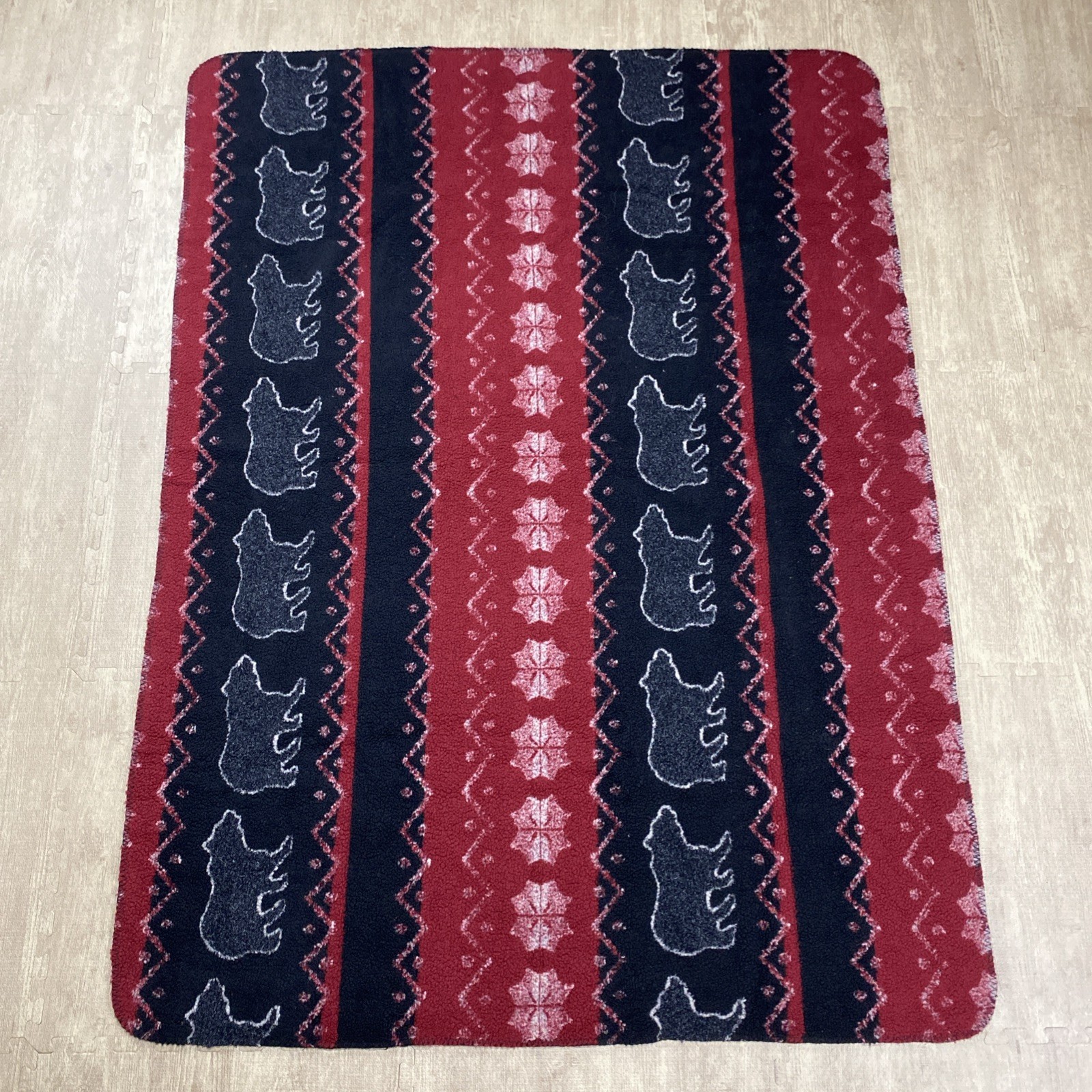 VTG WOOLRICH HOME FLEECE BLANKET CABIN FARMHOUSE BLACK BEAR FAIR ISLE 50\ VTG WOOLRICH HOME FLEECE BLANKET CABIN FARMHOUSE BLACK BEAR FAIR ISLE 50\